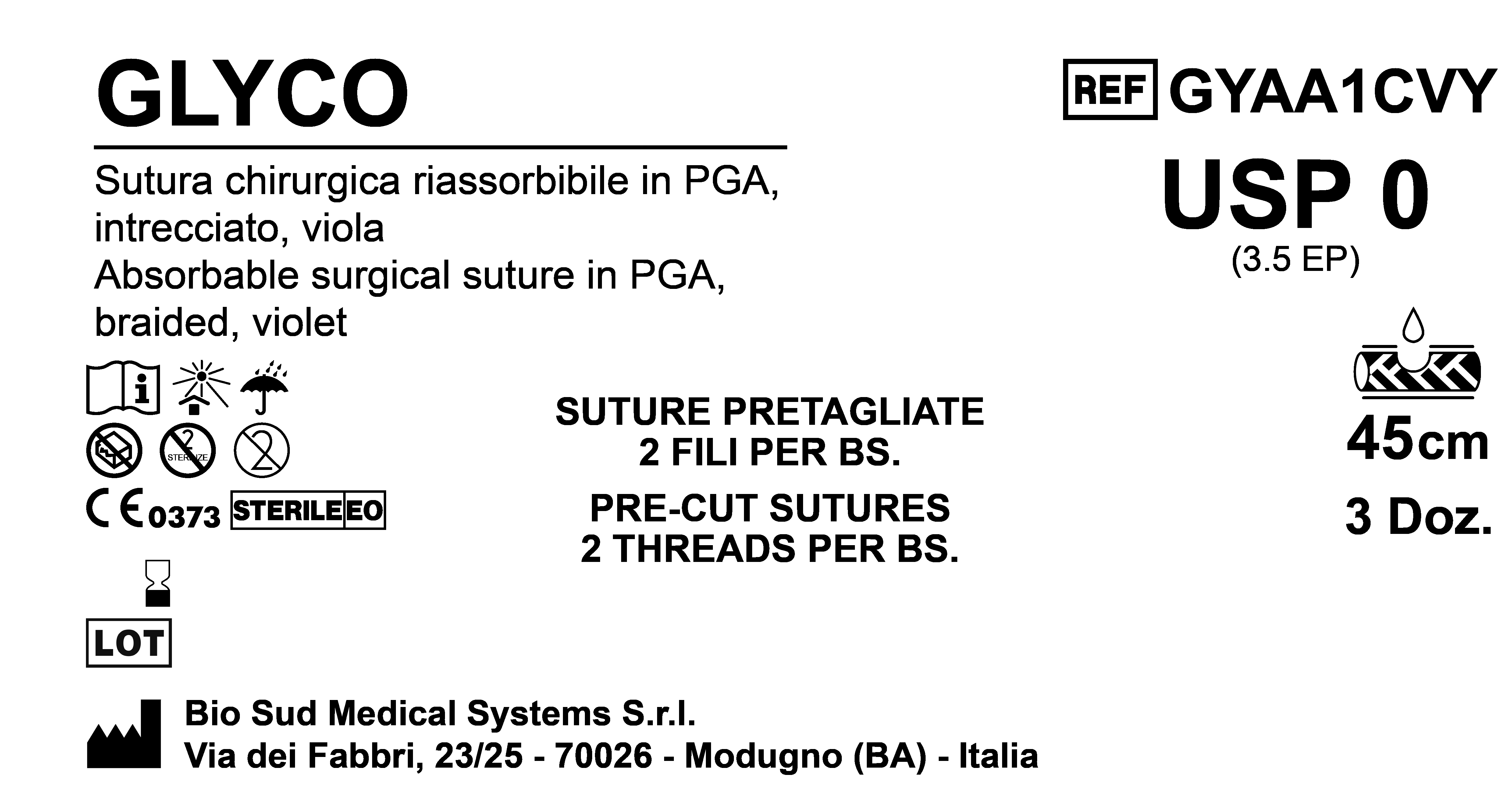Sutura Glyco Precutted USP 0 - EP 3.5 45 cm Violet Bs. 36 x 2 threads