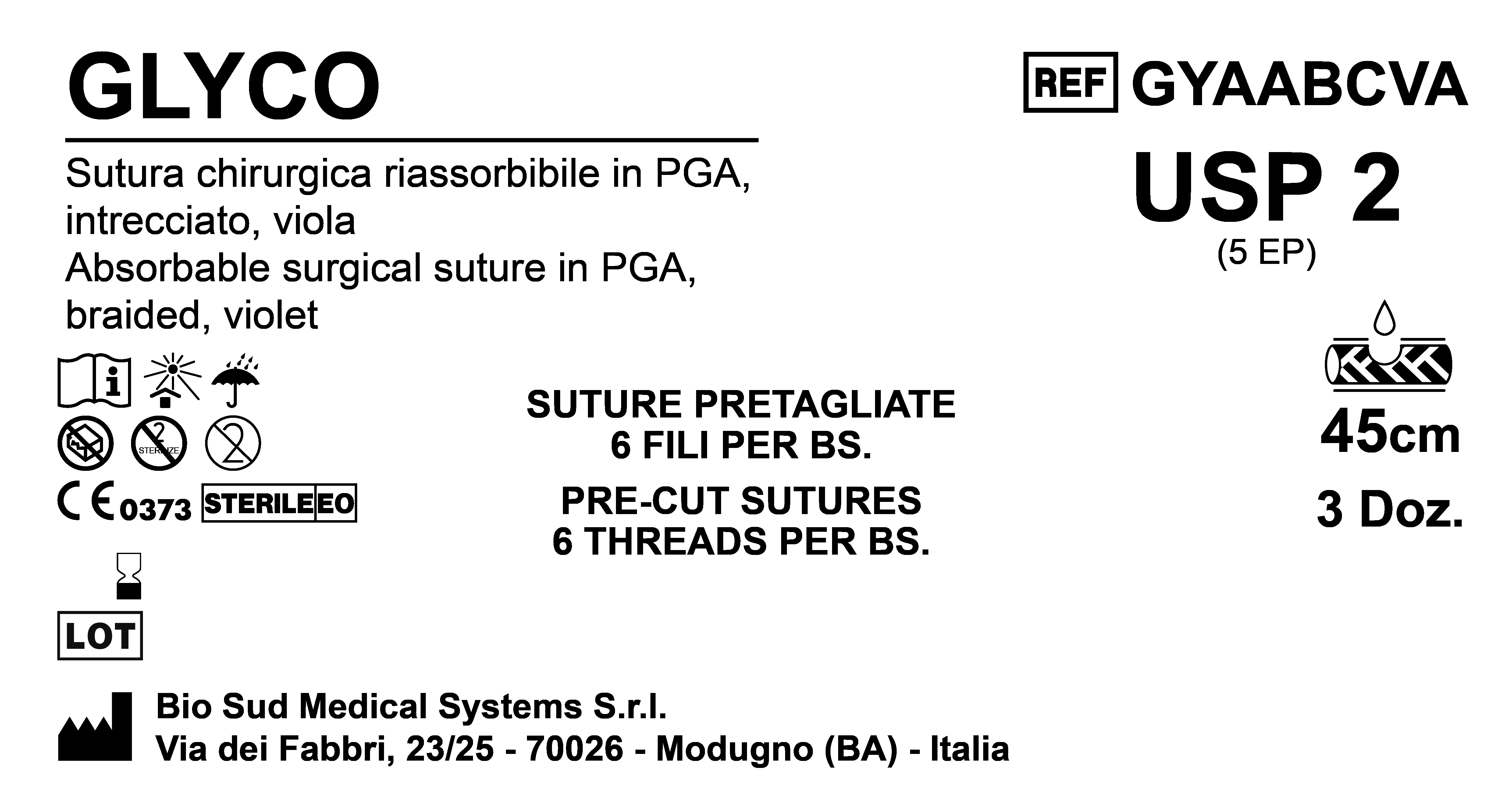 Sutura Glyco Precutted USP 2 - EP 5 45 cm Violet Bs. 36 x 6 Threads