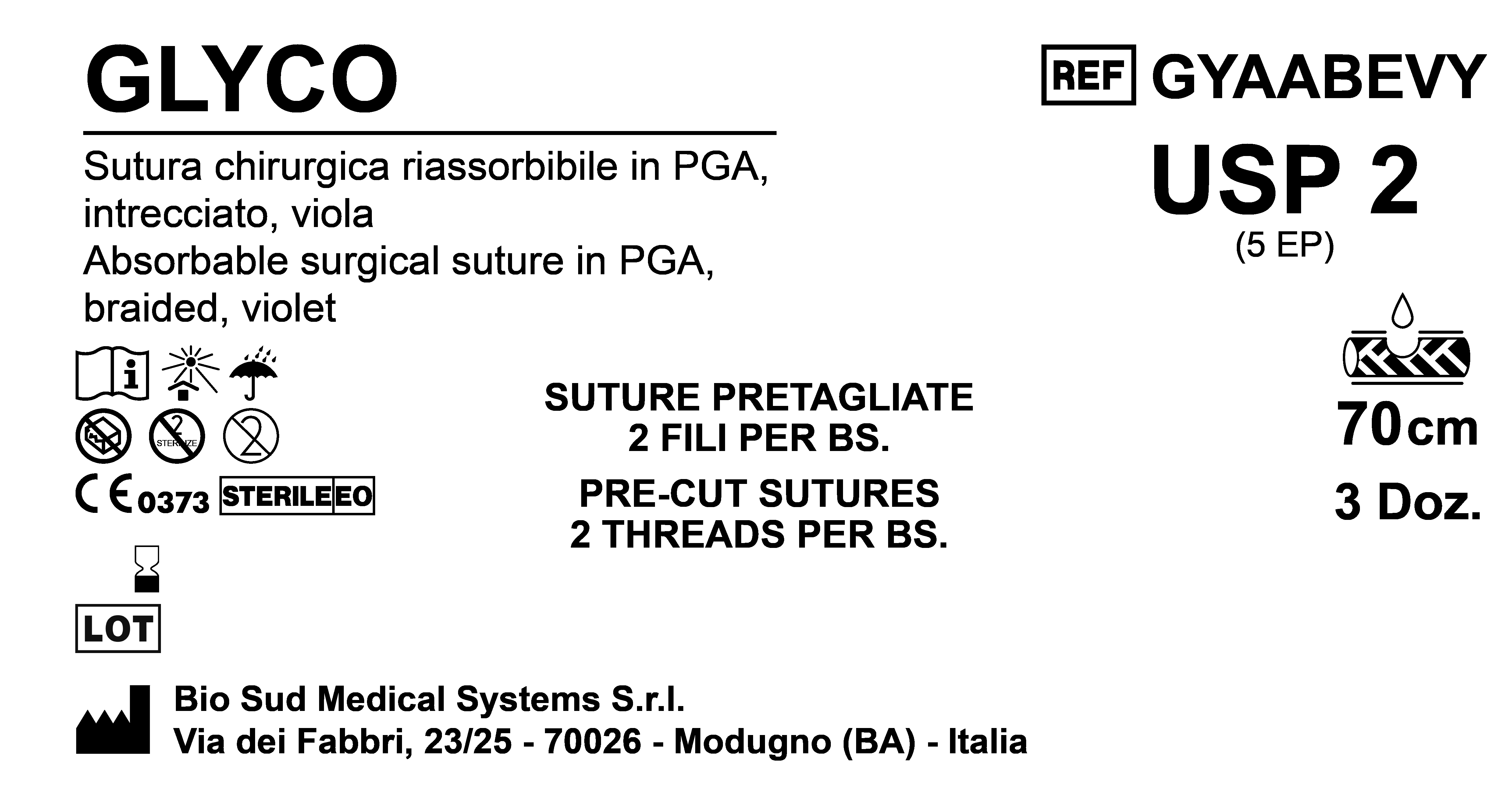 Sutura Glyco Precutted USP 2 - EP 5 70 cm Violet Bs. 36 x 2 threads