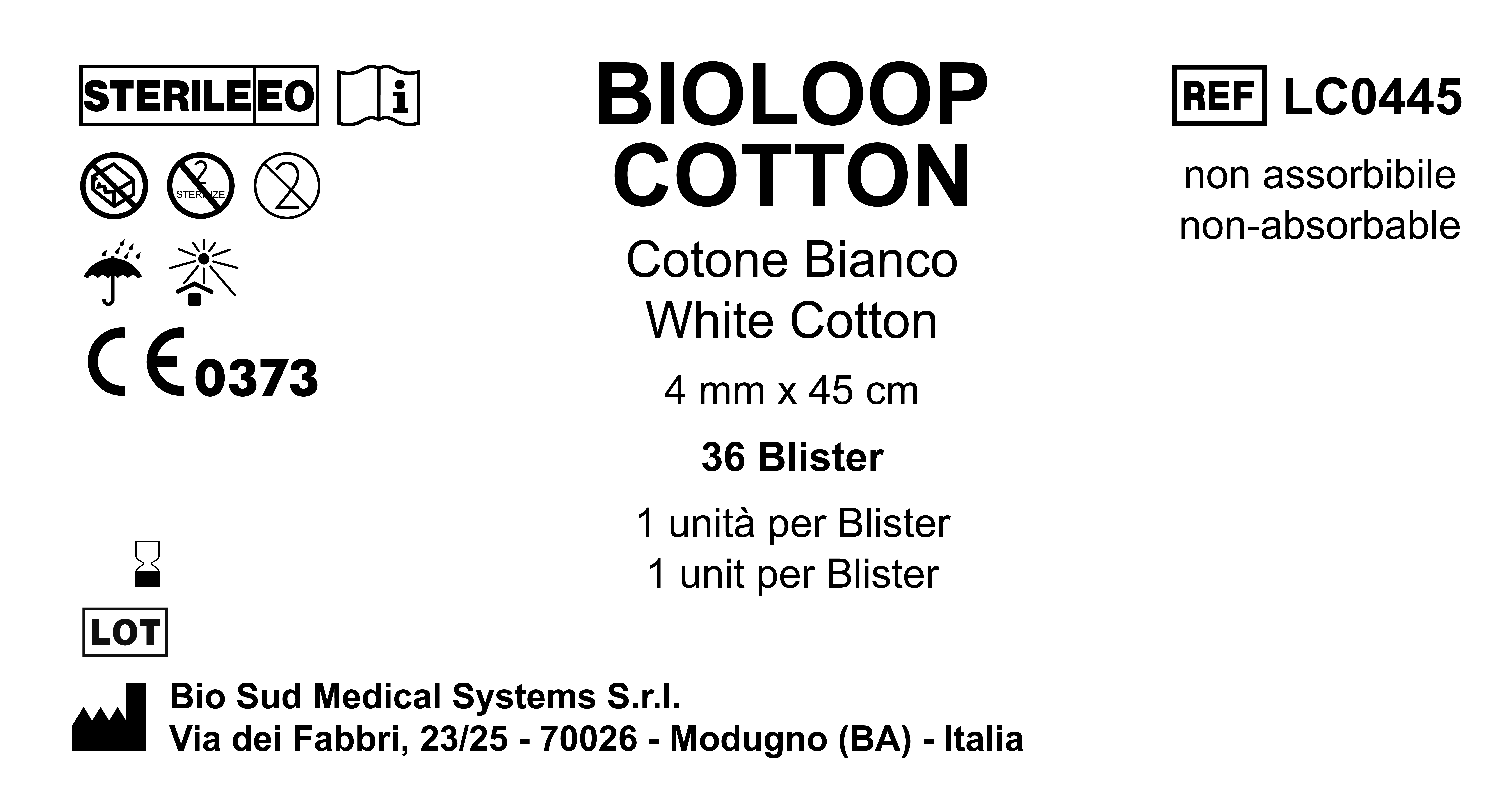 Bioloop cotton white 4 mm x 45 cm. Box 36 pz.