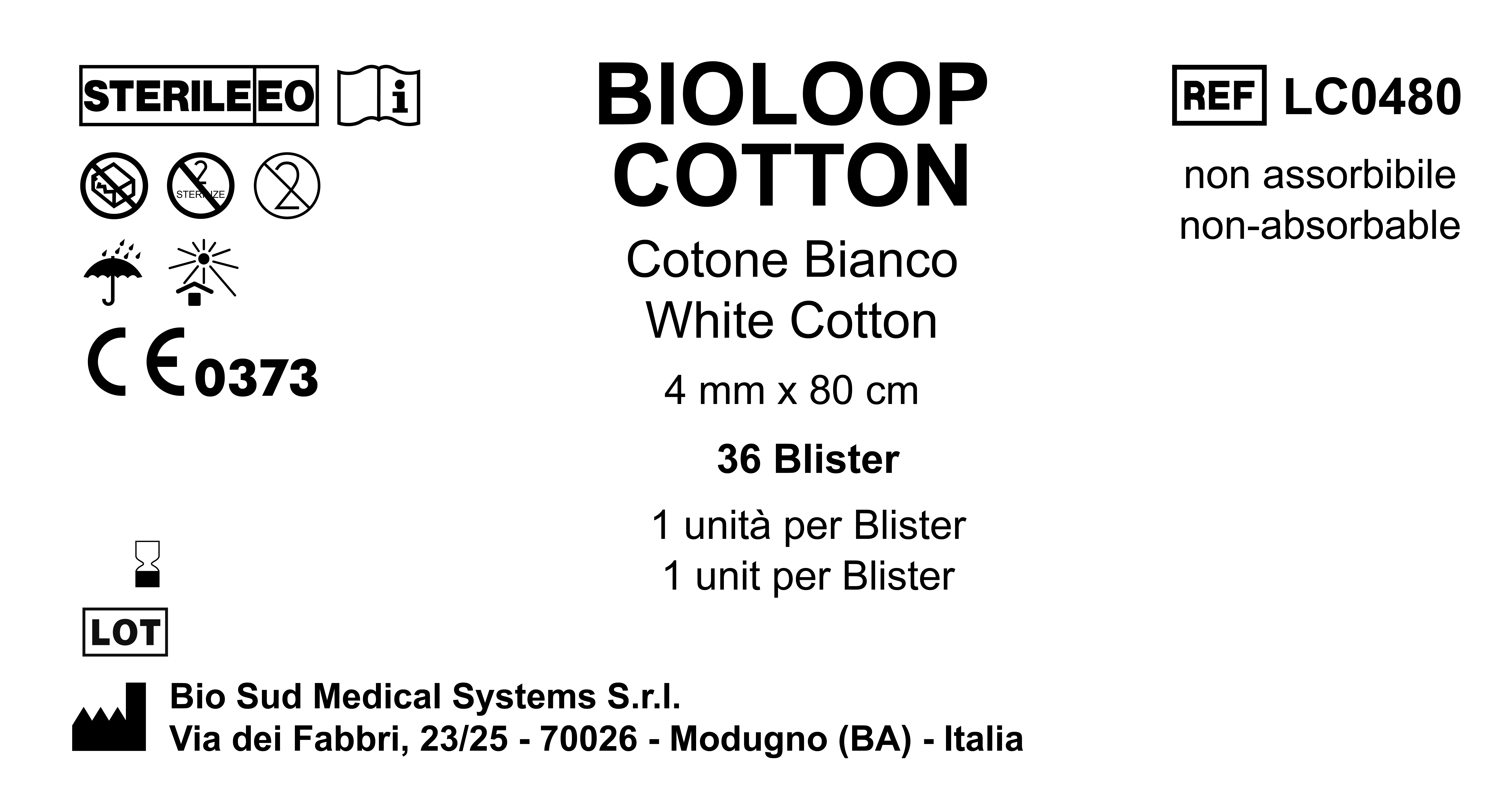 Bioloop cotton white 4 mm x 80 cm. Box 36 pz.
