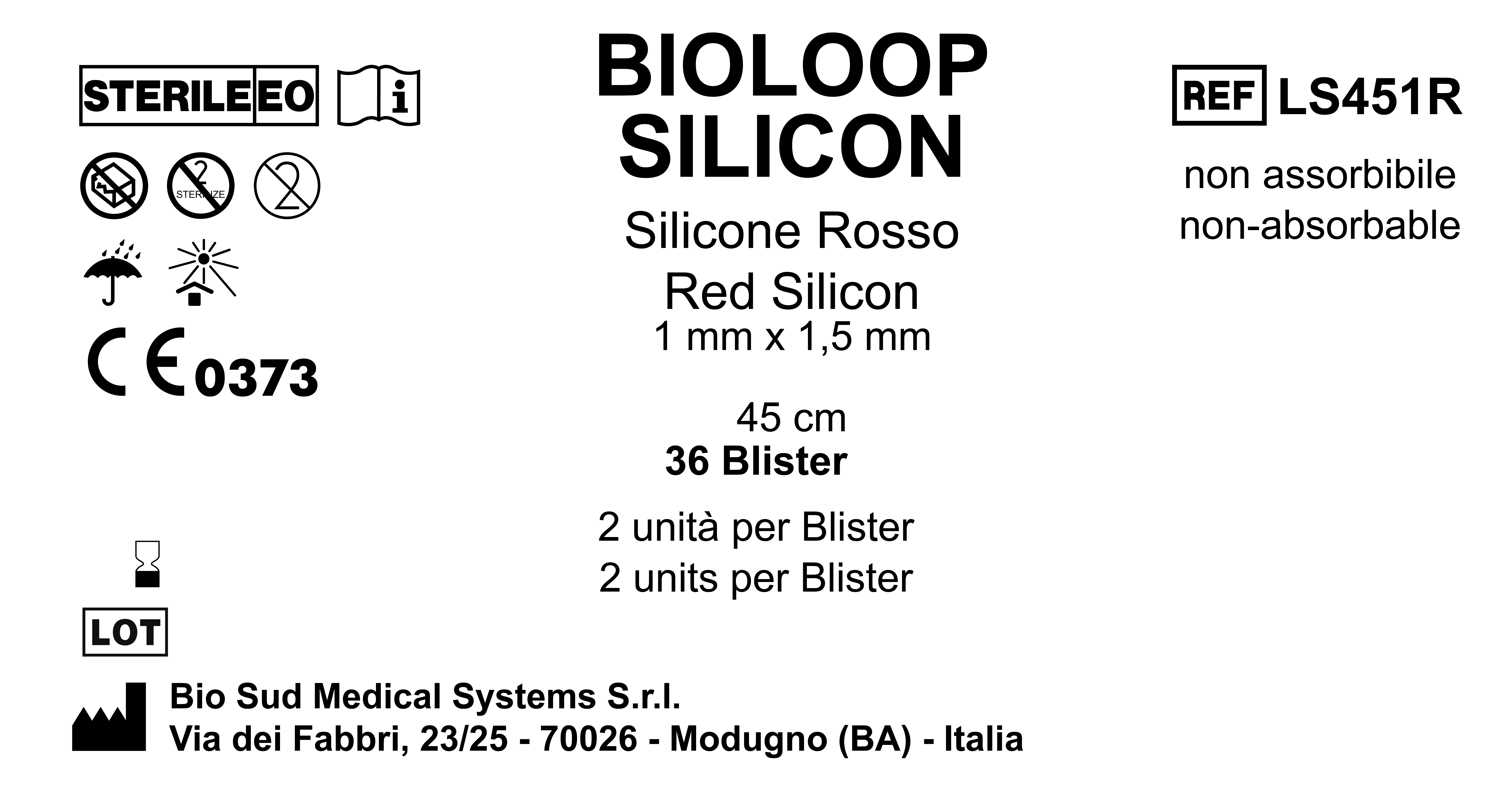 Bioloop Silicon 45 cm x 1.5 mm x 1 mm Red Box 36 blisters  2 pcs/pounch