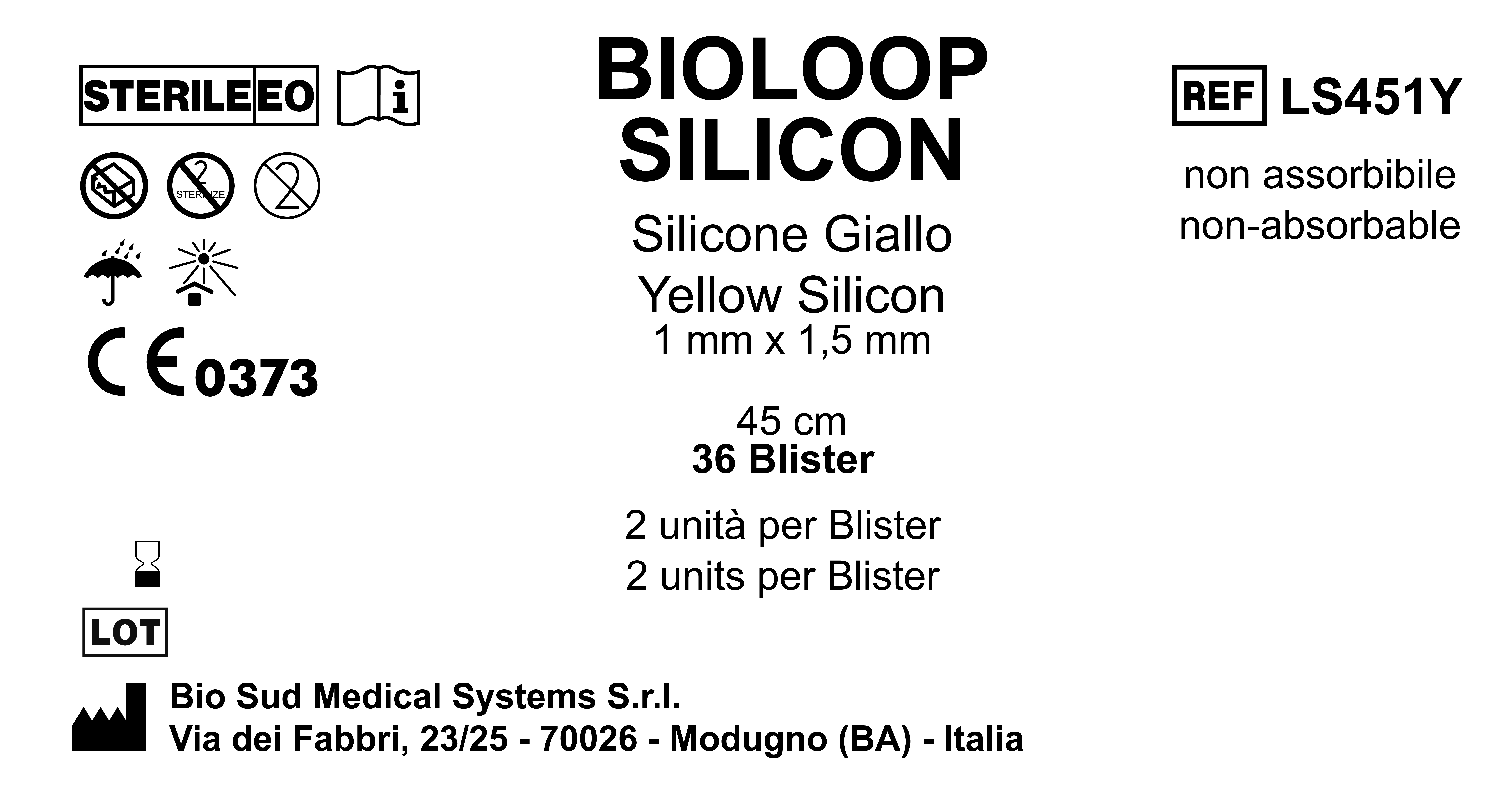 Bioloop Silicon 45 cm x 1.5 mm x 1 mm Yellow Box 36 blisters  2 pcs/pounch