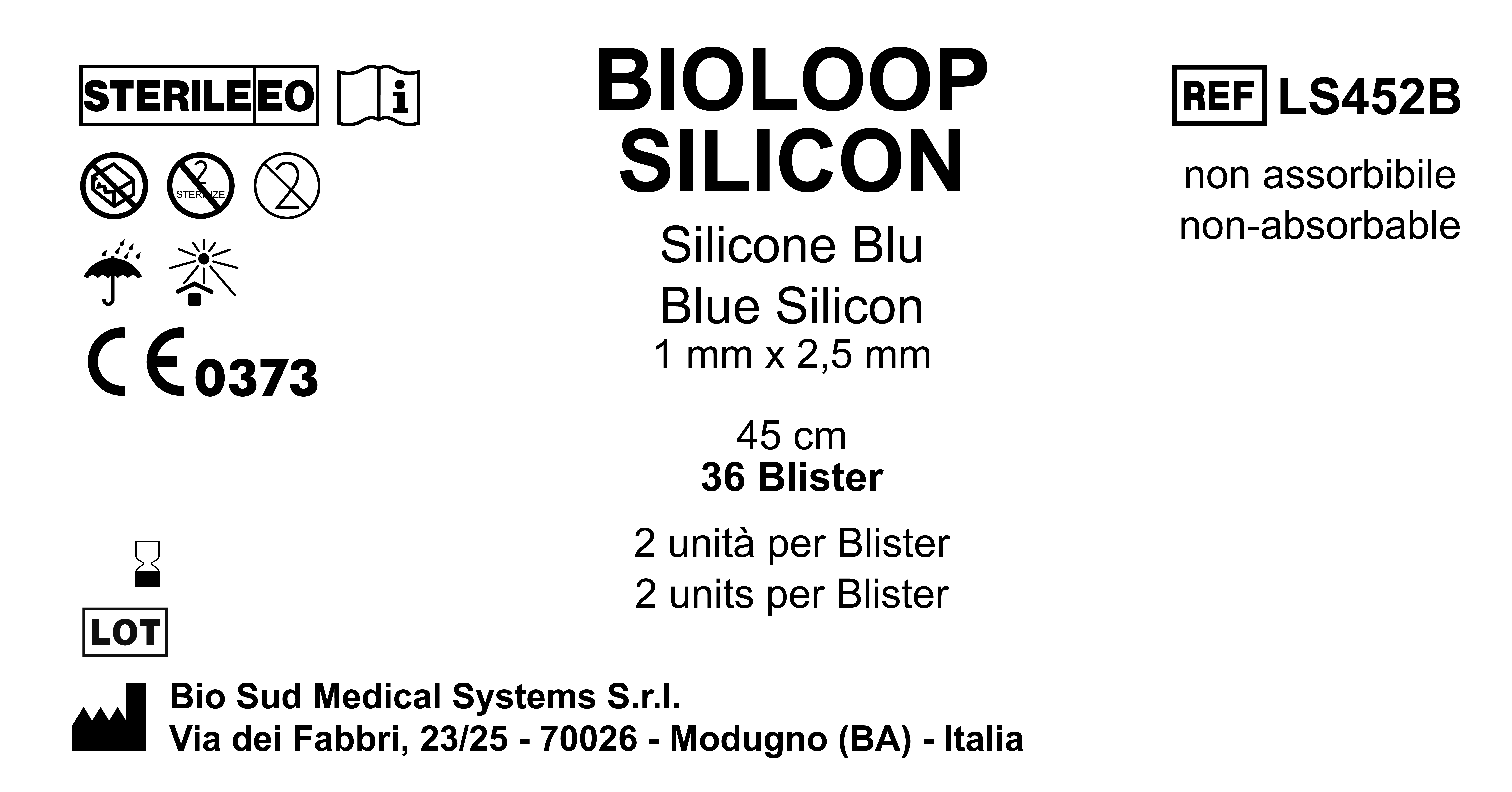 Bioloop Silicon 45 cm x 2.5 mm x 1 mm Blue Box 36 blisters  2 pcs/pounch