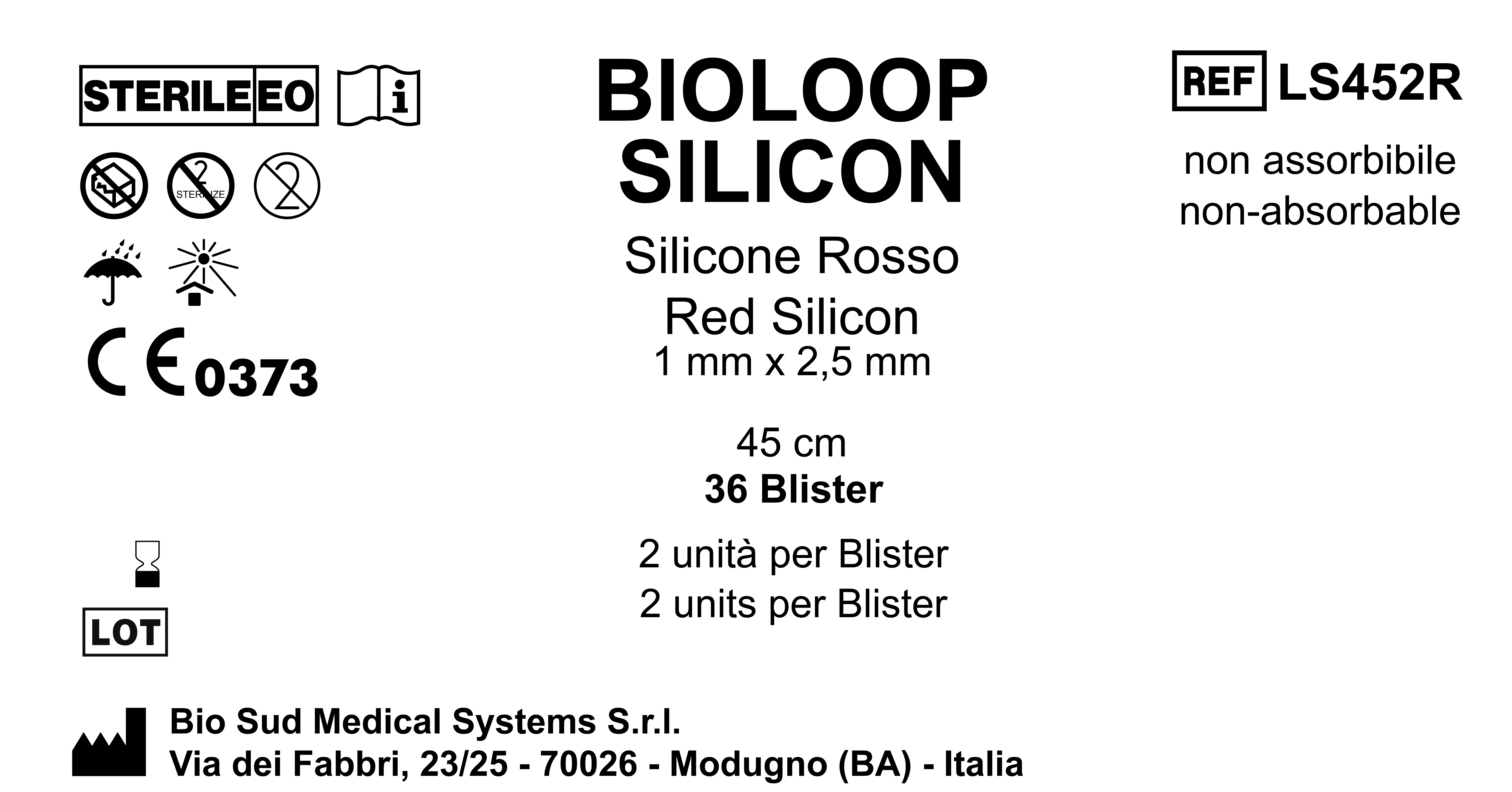 Bioloop Silicon 45 cm x 2.5 mm x 1 mm Red Box 36 blisters  2 pcs/pounch