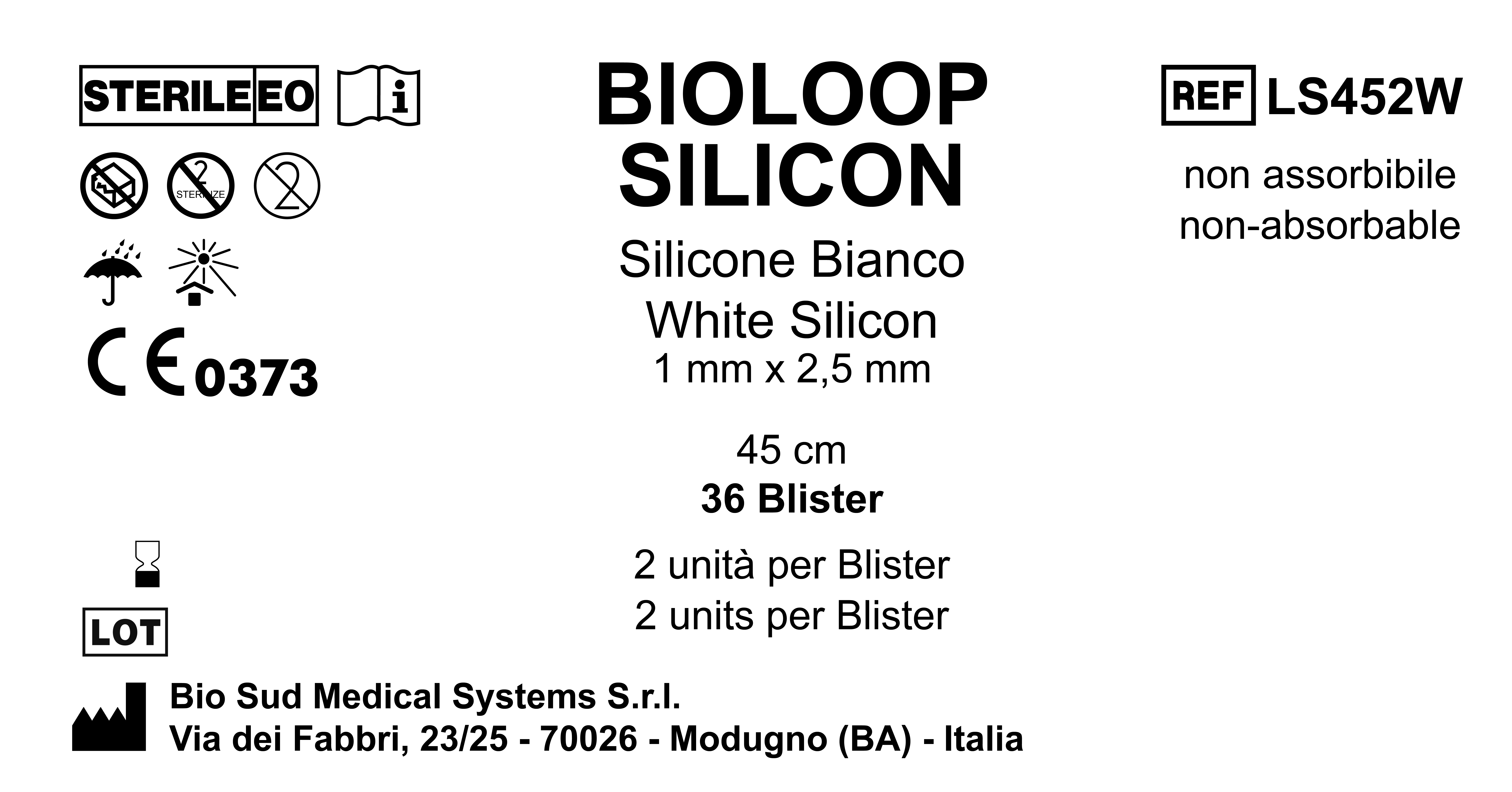 Bioloop Silicon 45 cm x 2.5 mm x 1 mm White Box 36 blisters  2 pcs/pounch