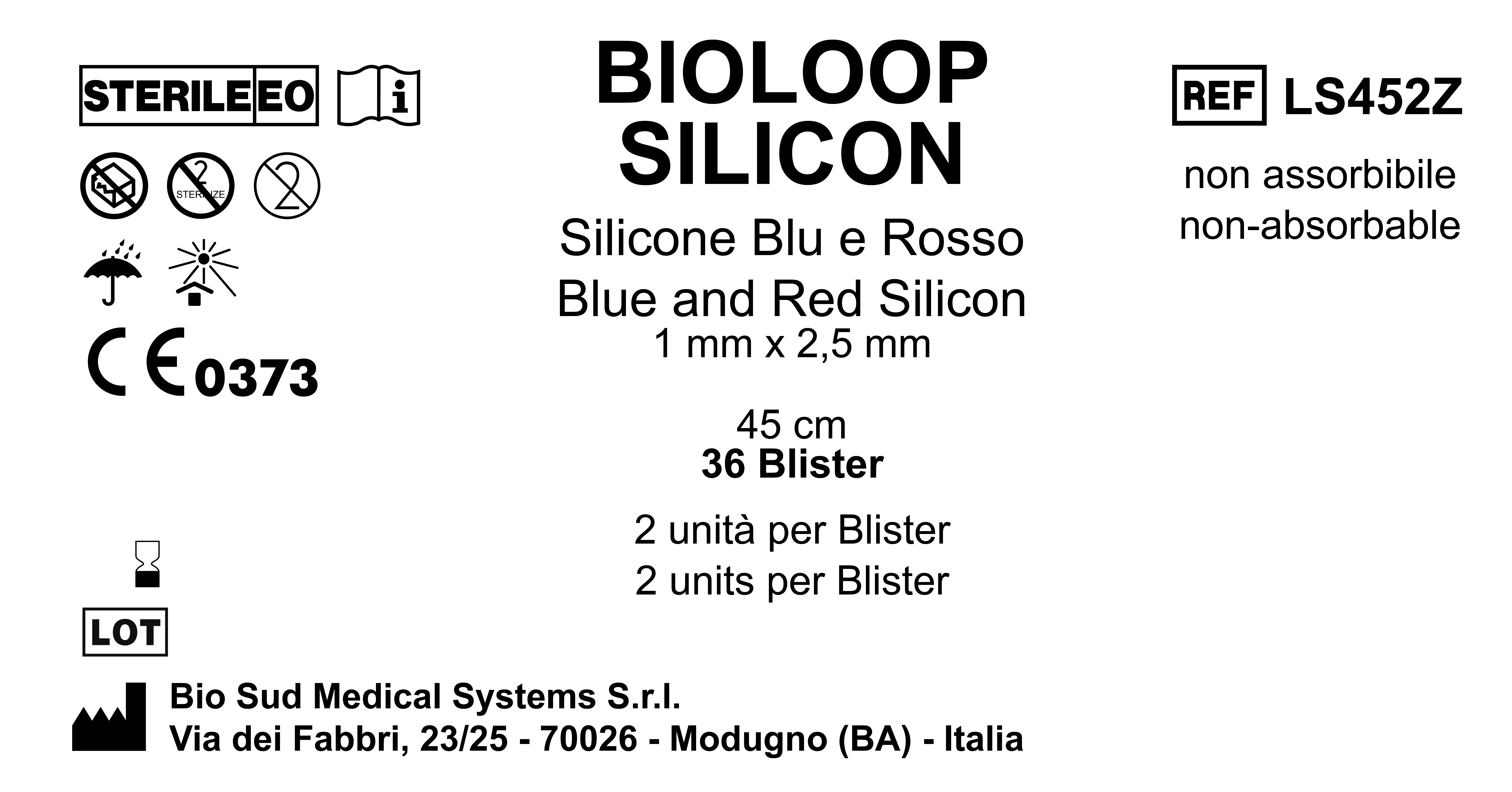 Bioloop Silicon 45 cm x 2.5 mm x 1 mm 1 Red + 1 Blue Box 36 blisters