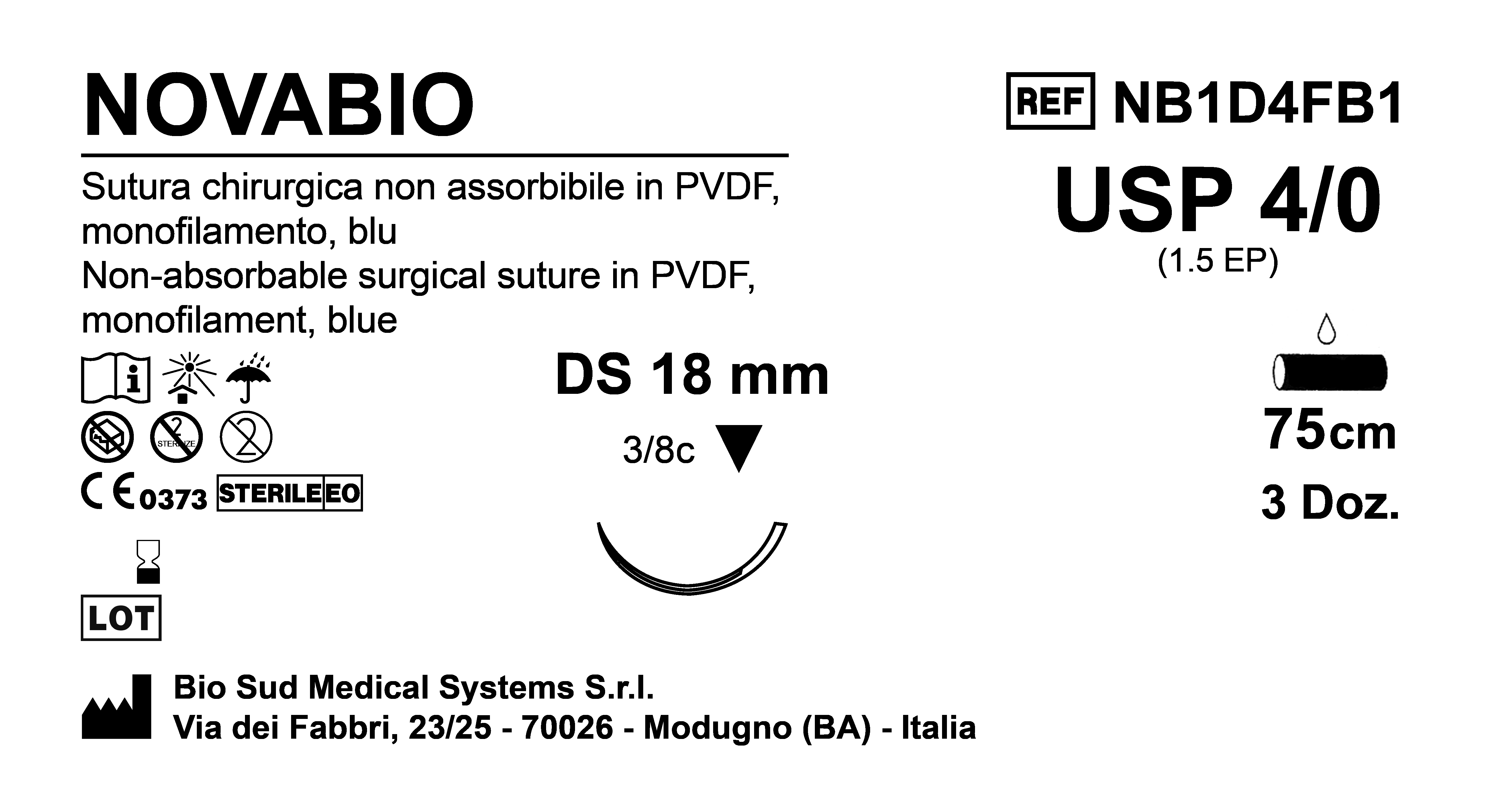 Sutura Novabio DS18 USP 4-0  - EP 1.5 75 cm Blue Box 36 pcs