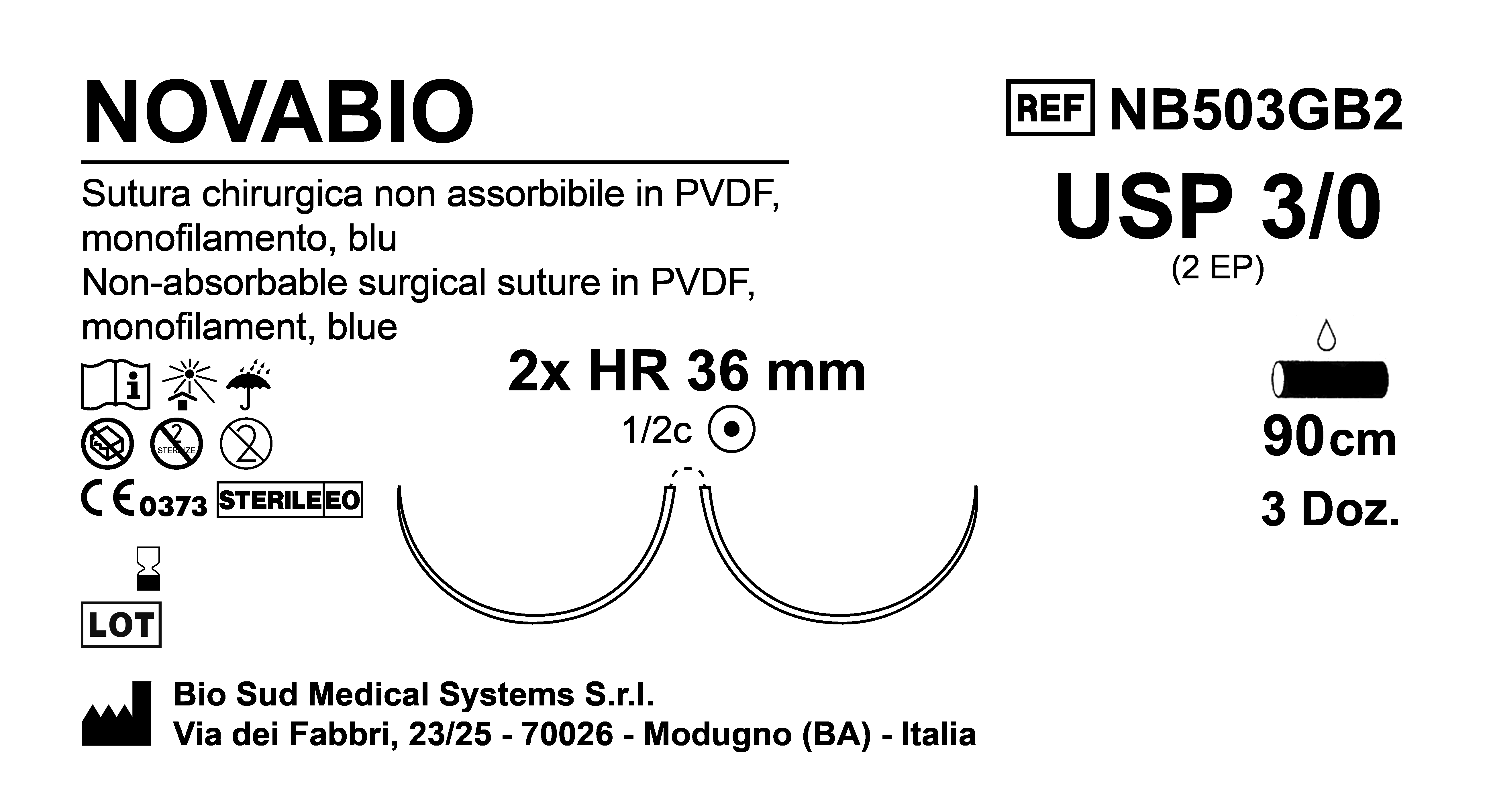 Sutura Novabio HR36 USP 3-0 - EP 2 90 cm Blue Double Armed  Box 36 pcs