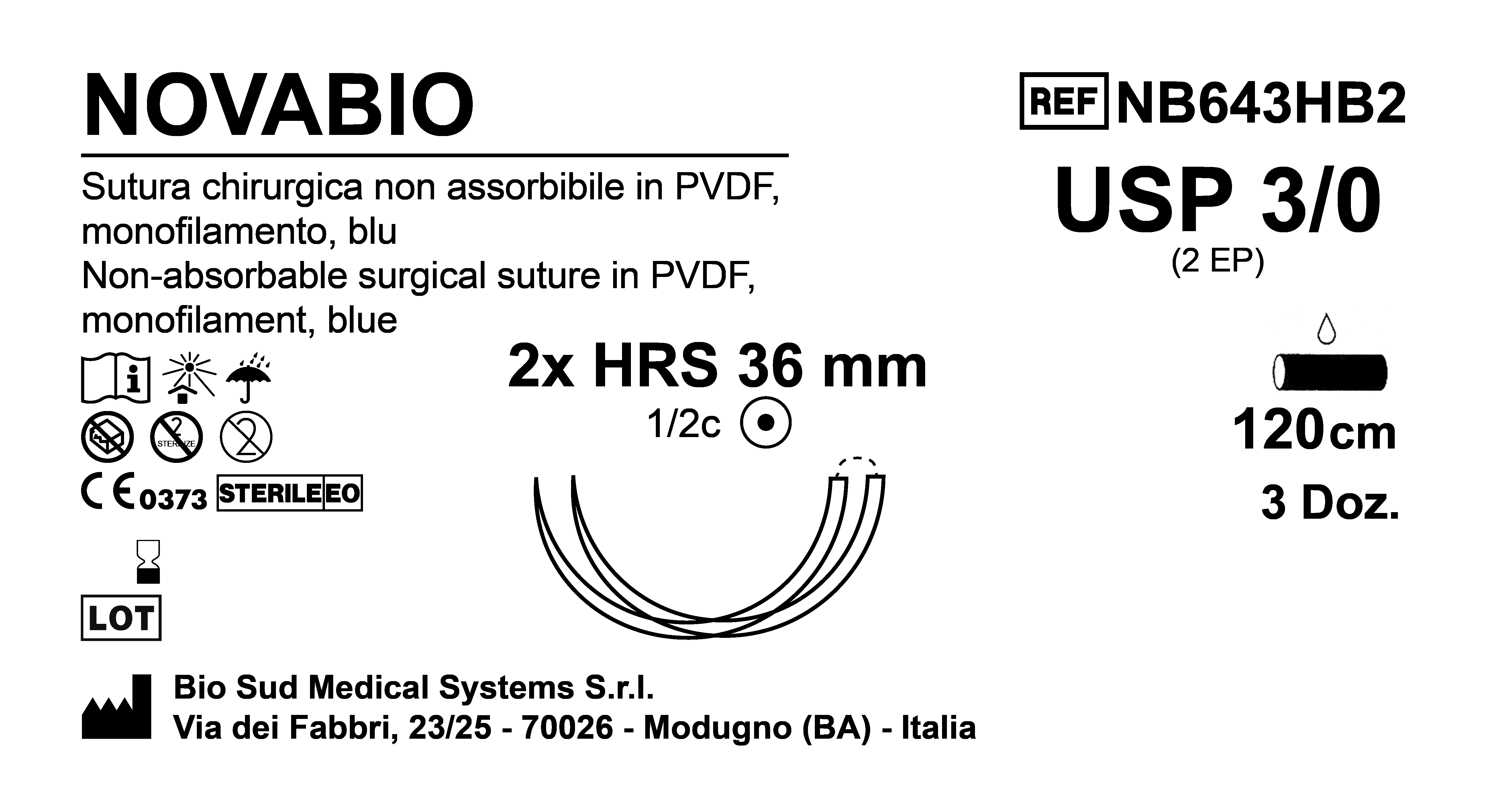 Sutura Novabio HRS 36 USP 3-0 - EP 2 120 cm Blue Double Armed  Box 36 pcs