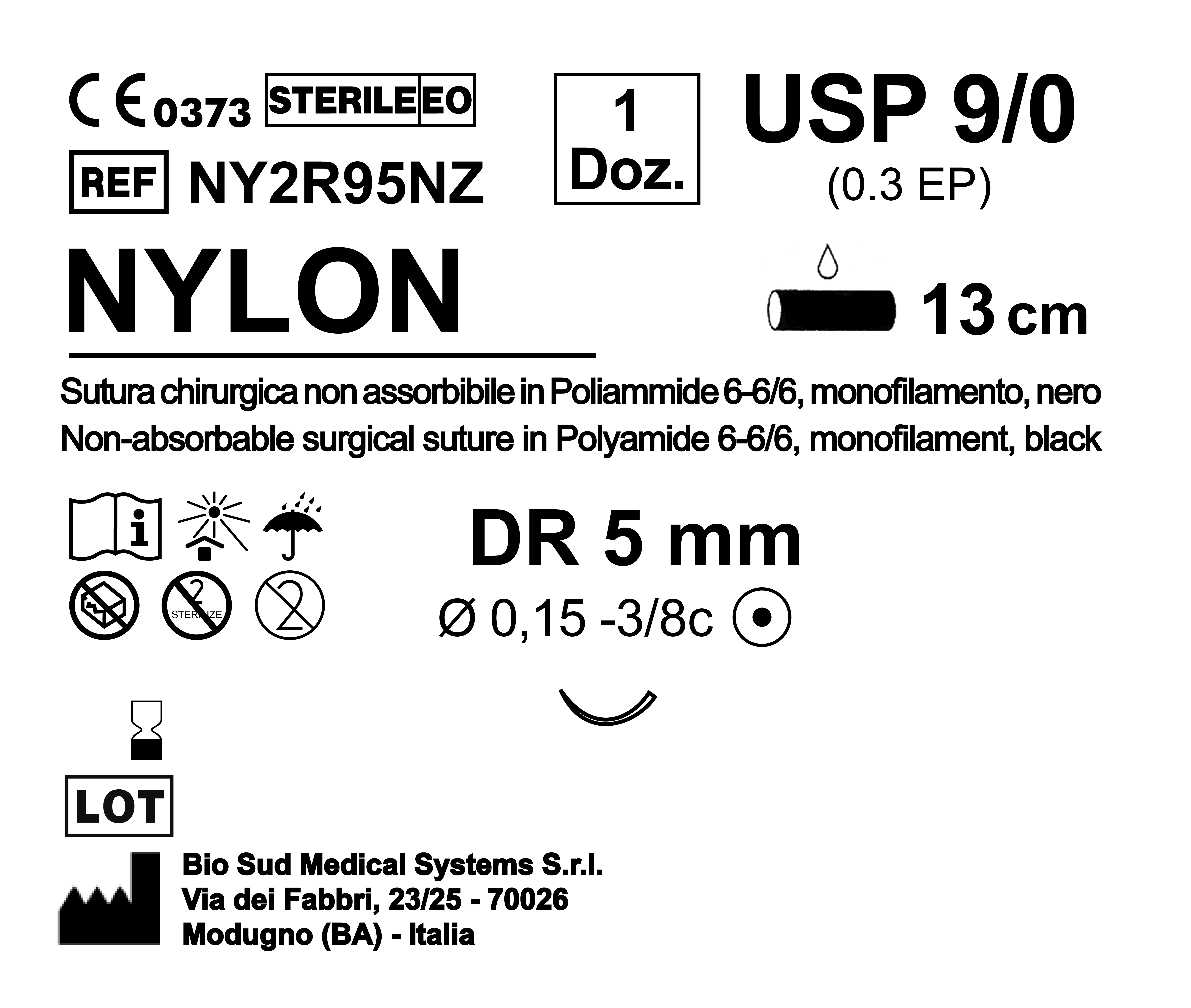 Sutura Nylon DR 5 USP 9-0 - EP 0.3 13 cm Black Box 12 pcs