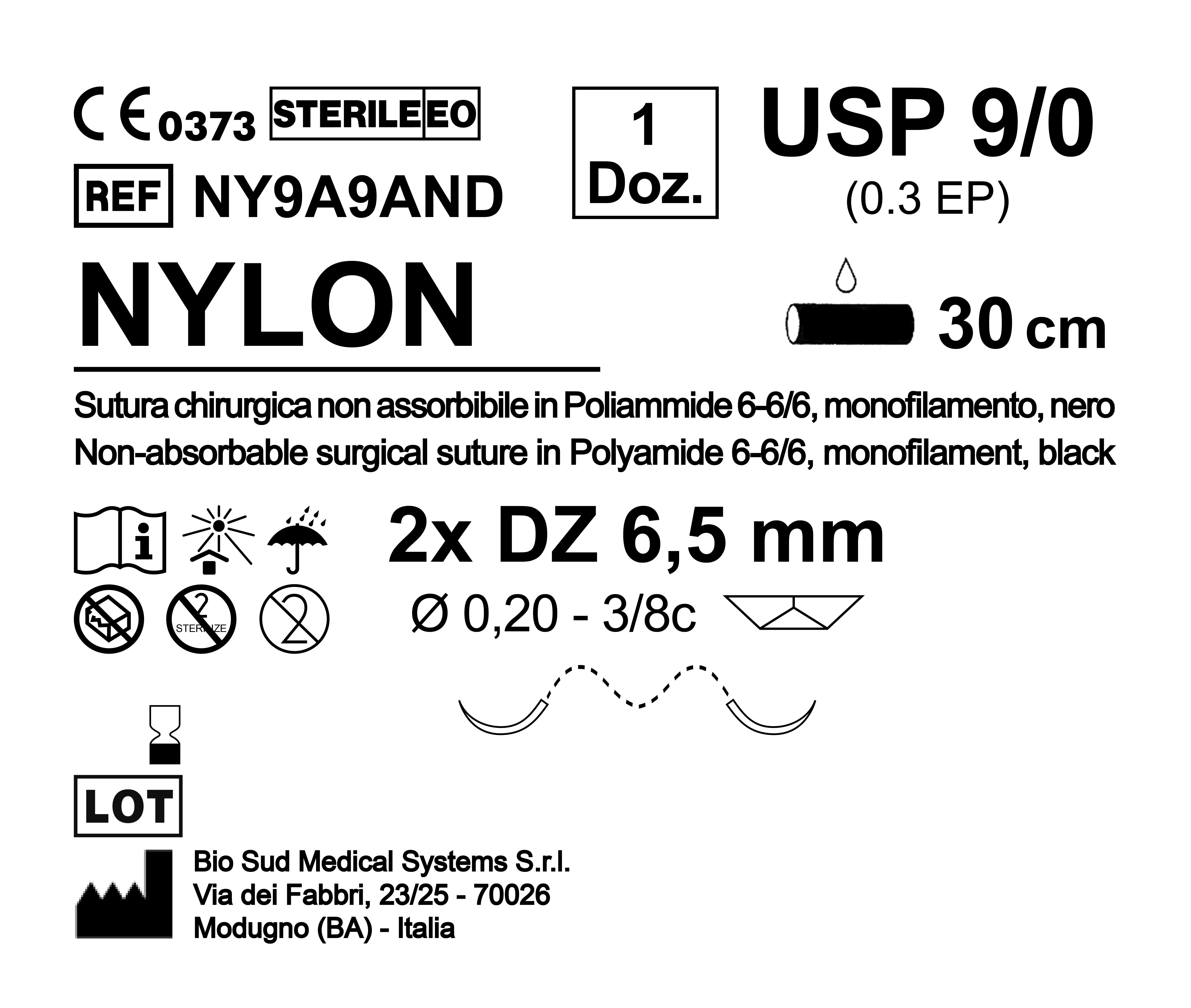 Sutura Nylon DZ 6.5 USP 9-0 - EP 0.3 30 cm Black Double Armed  N.12 Bs. per Box