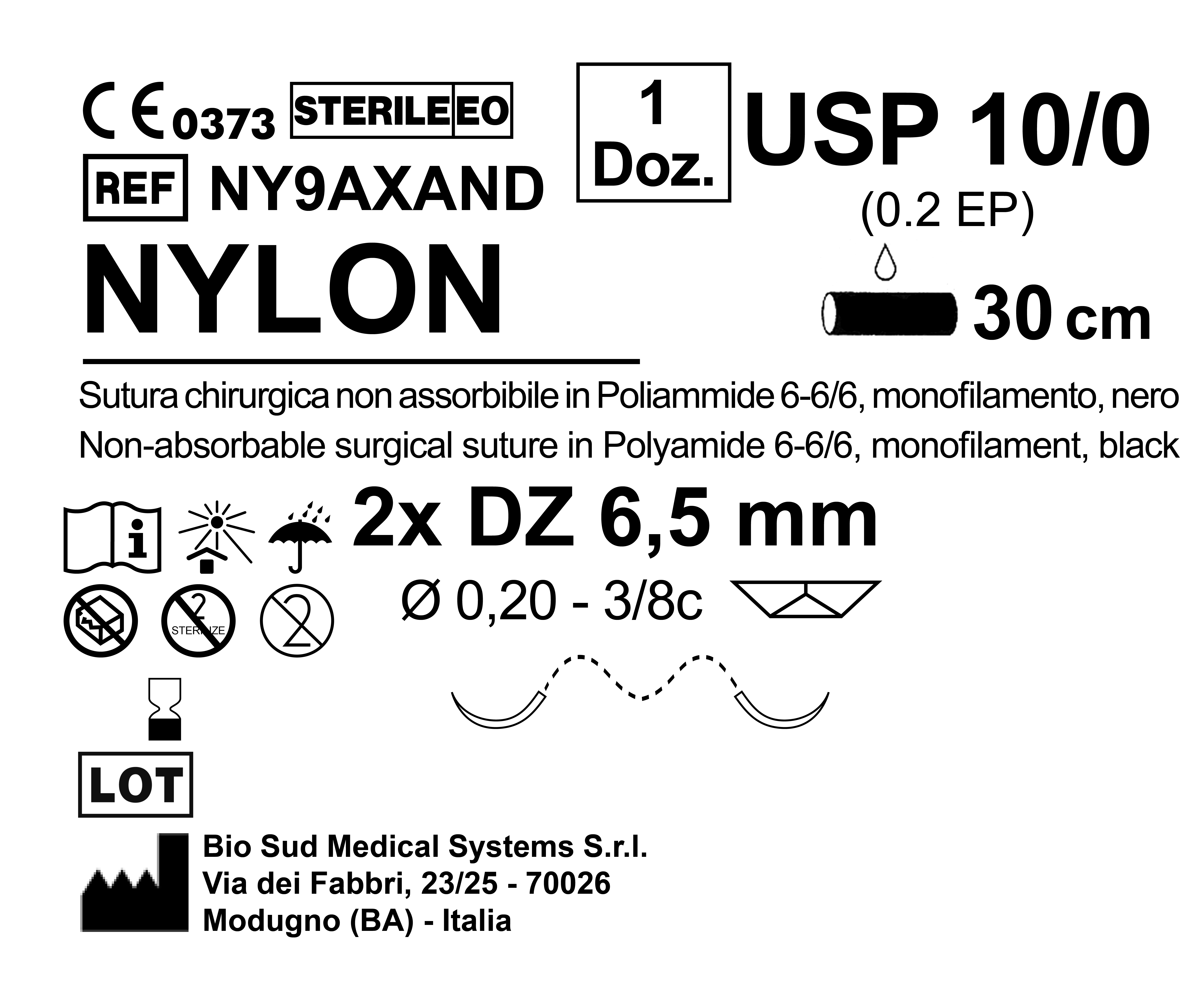 Sutura Nylon DZ 6.5 USP 10-0 - EP 0.2 30 cm Black Double Armed  N.12 Bs. per Box
