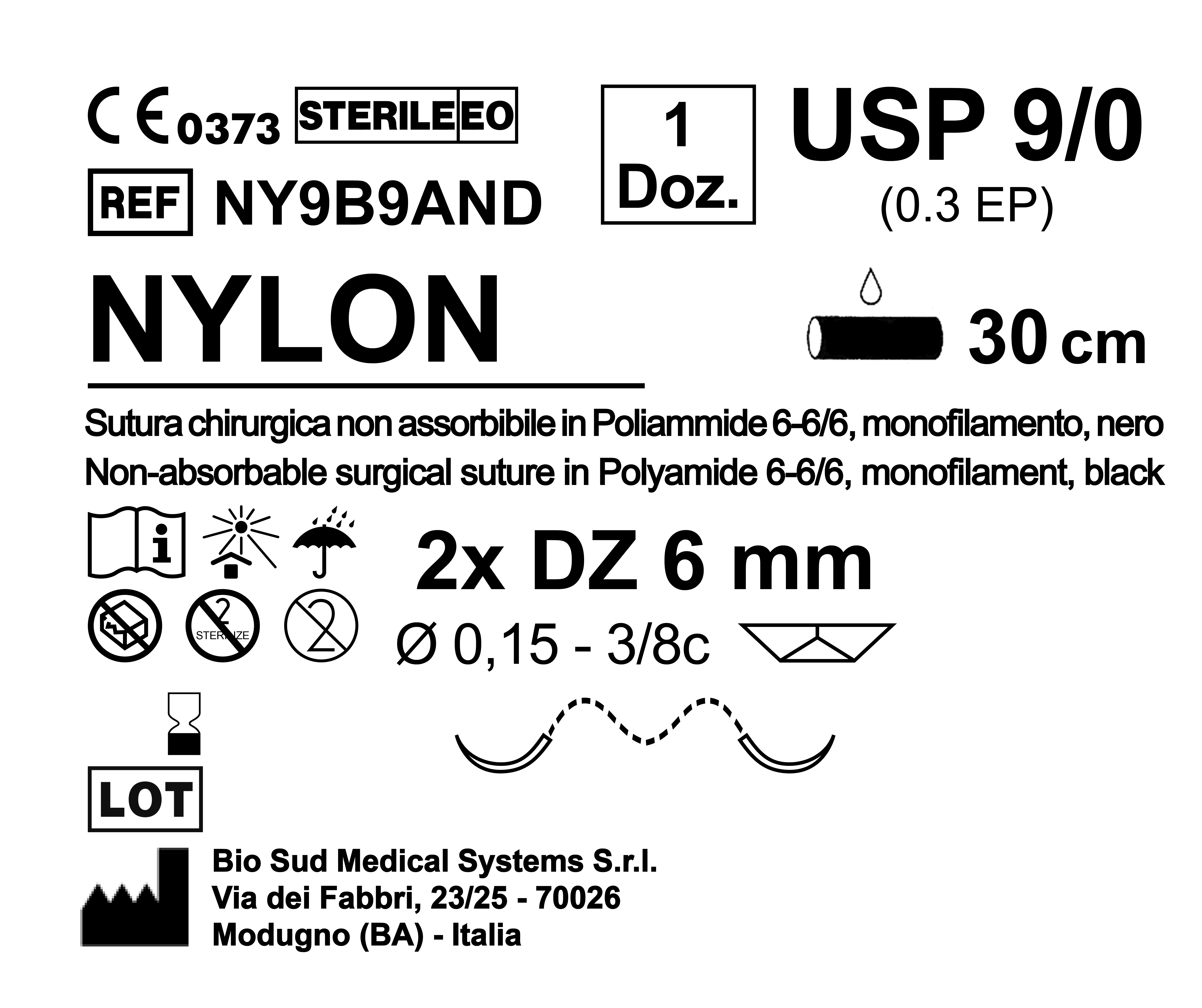 Sutura Nylon DZ 6 USP 9-0 - EP 0.3 30 cm Black Double Armed  N.12 Bs. per Box