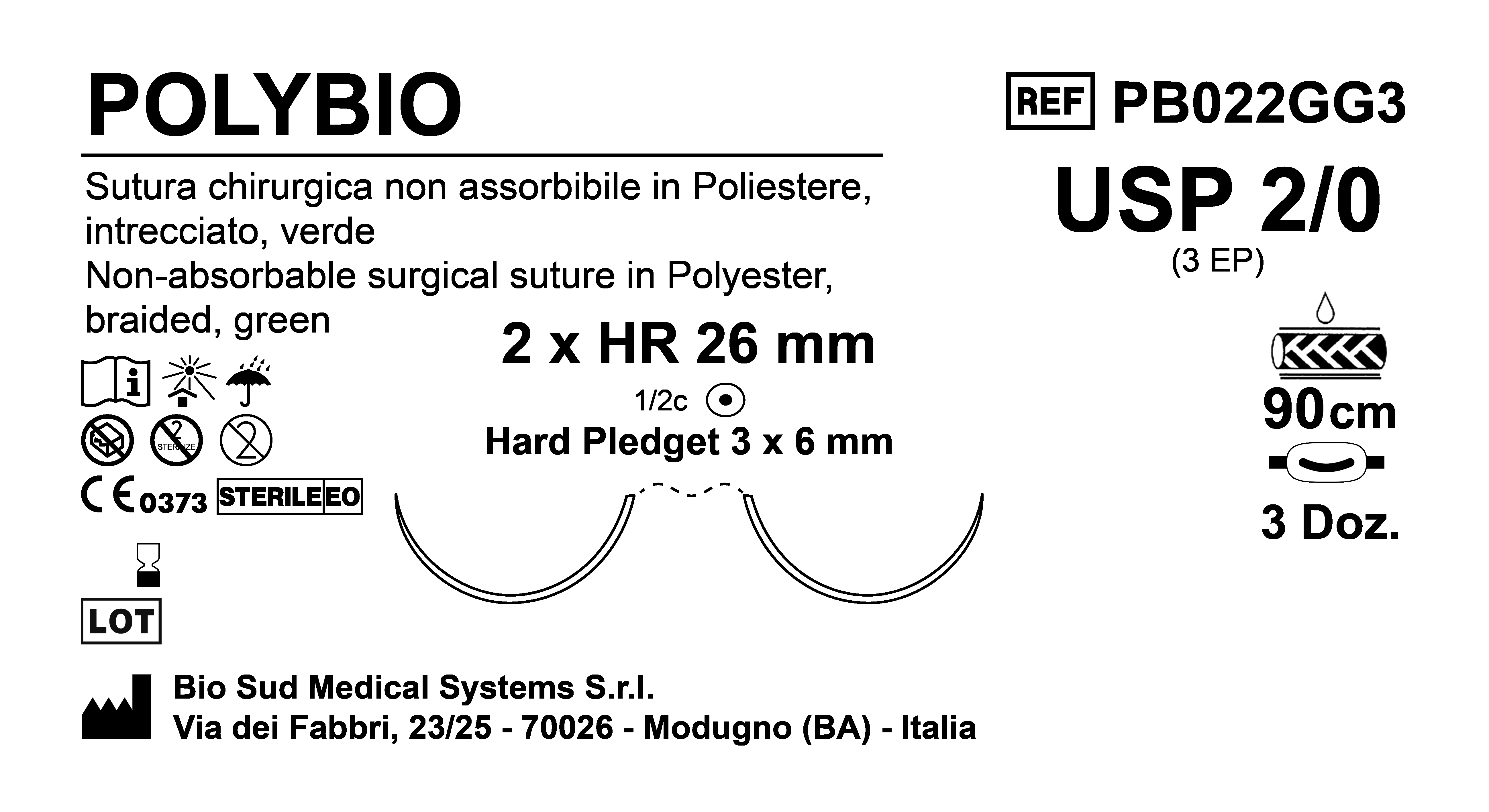 Sutura Polybio HR26 USP 2-0 - EP 3 90 cm Green Doub.Arm. Pledget Hard 3x6 Box 36