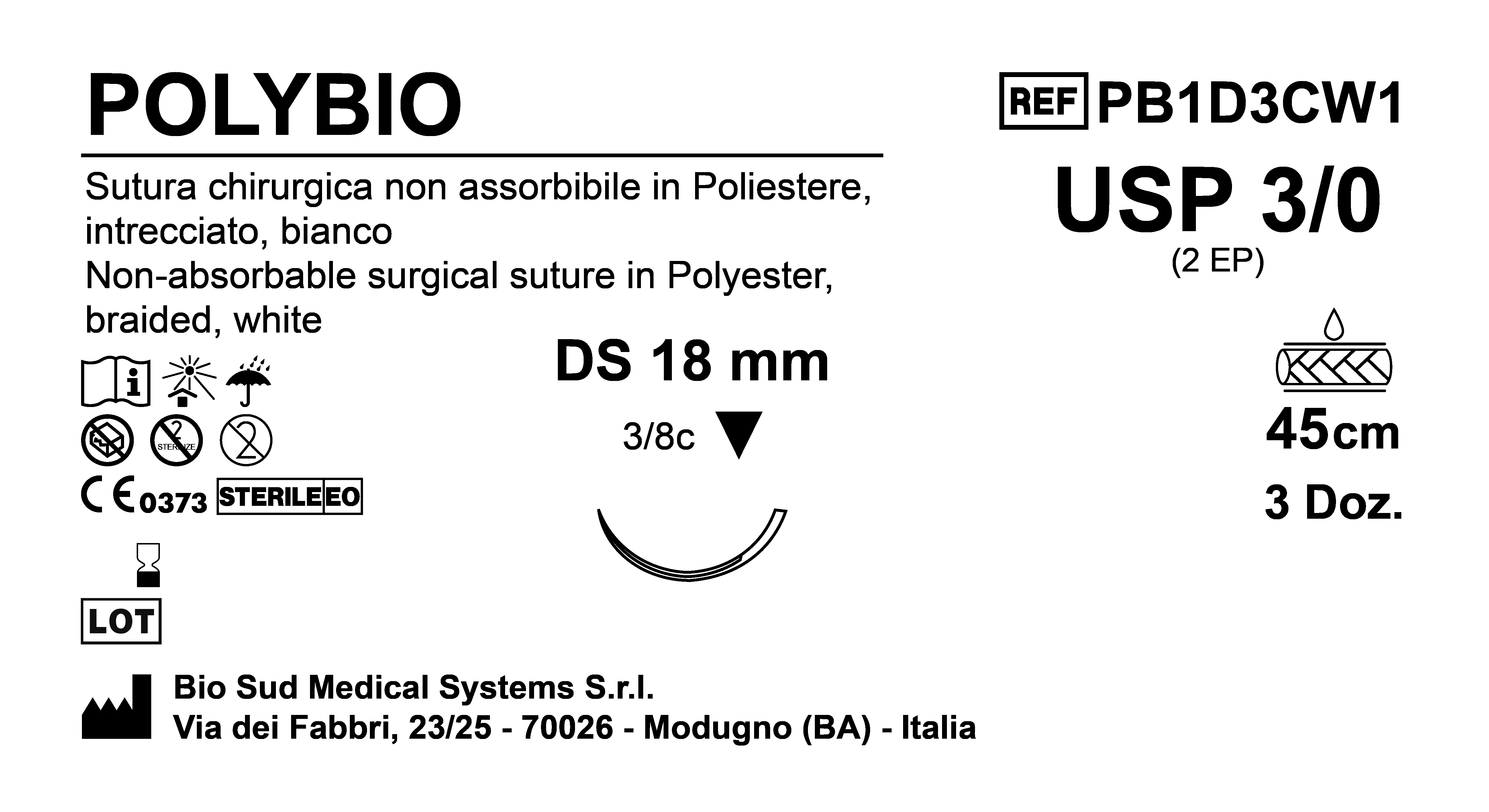 Sutura Polybio DS 18 USP 3-0 - EP 2 45 cm White Box 36 pcs