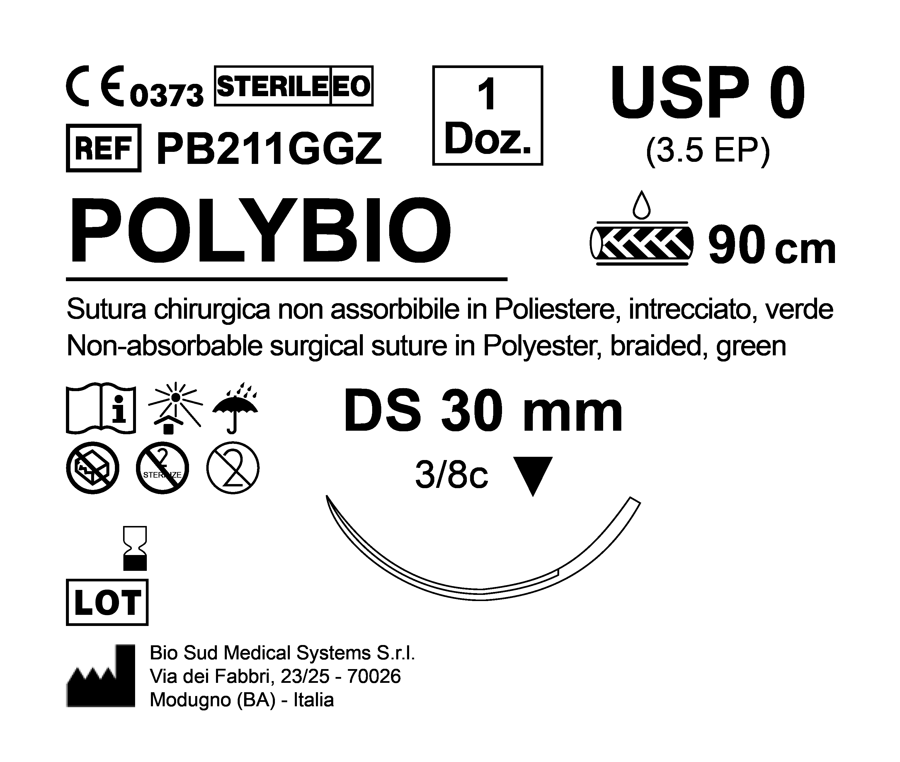 Sutura Polybio DS 30 USP 0 - EP 3.5 90 cm Green Box 12 pcs