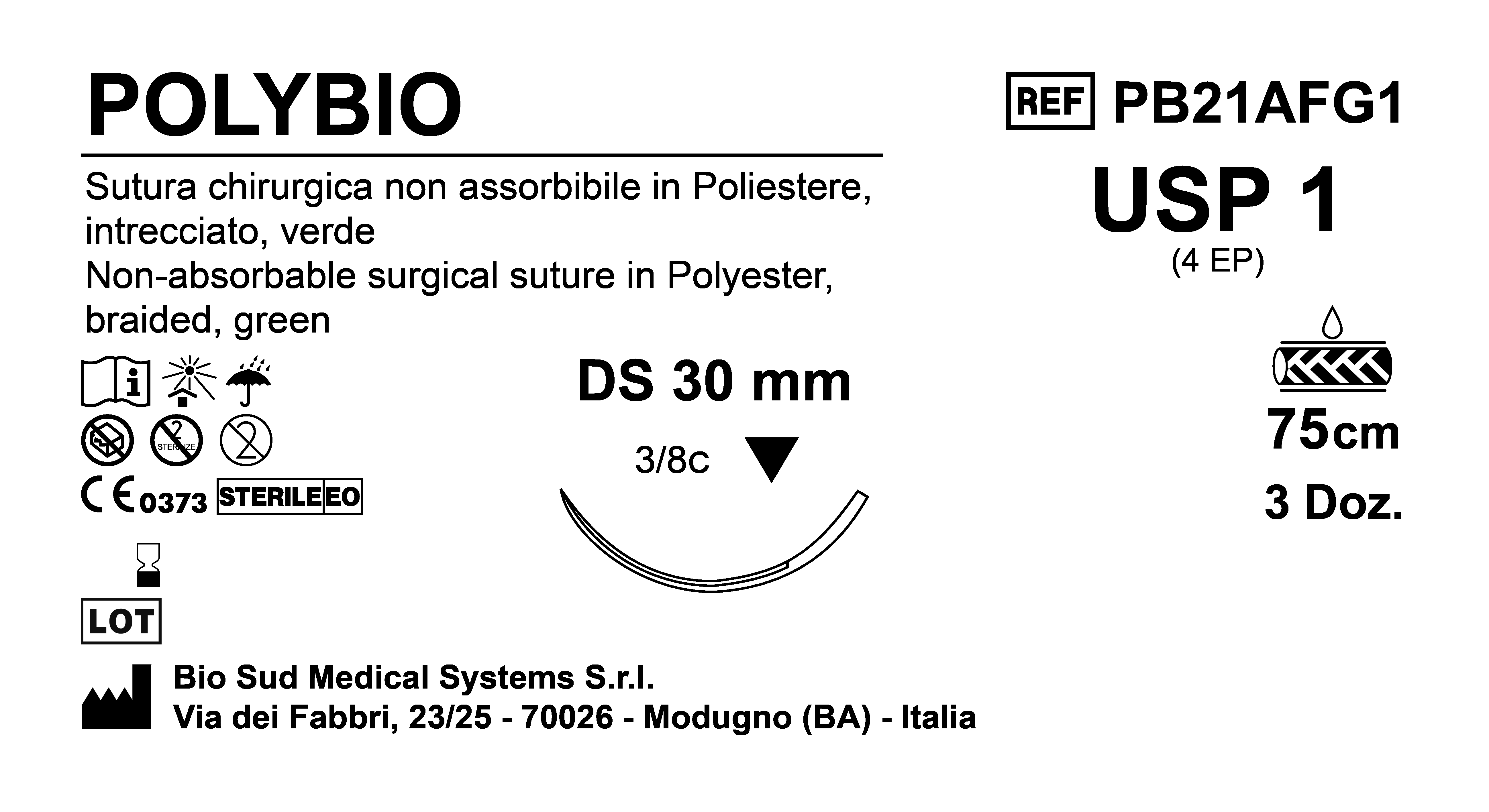 Sutura Polybio DS30 USP 1 - EP 4 75 cm Green Box 36 pcs