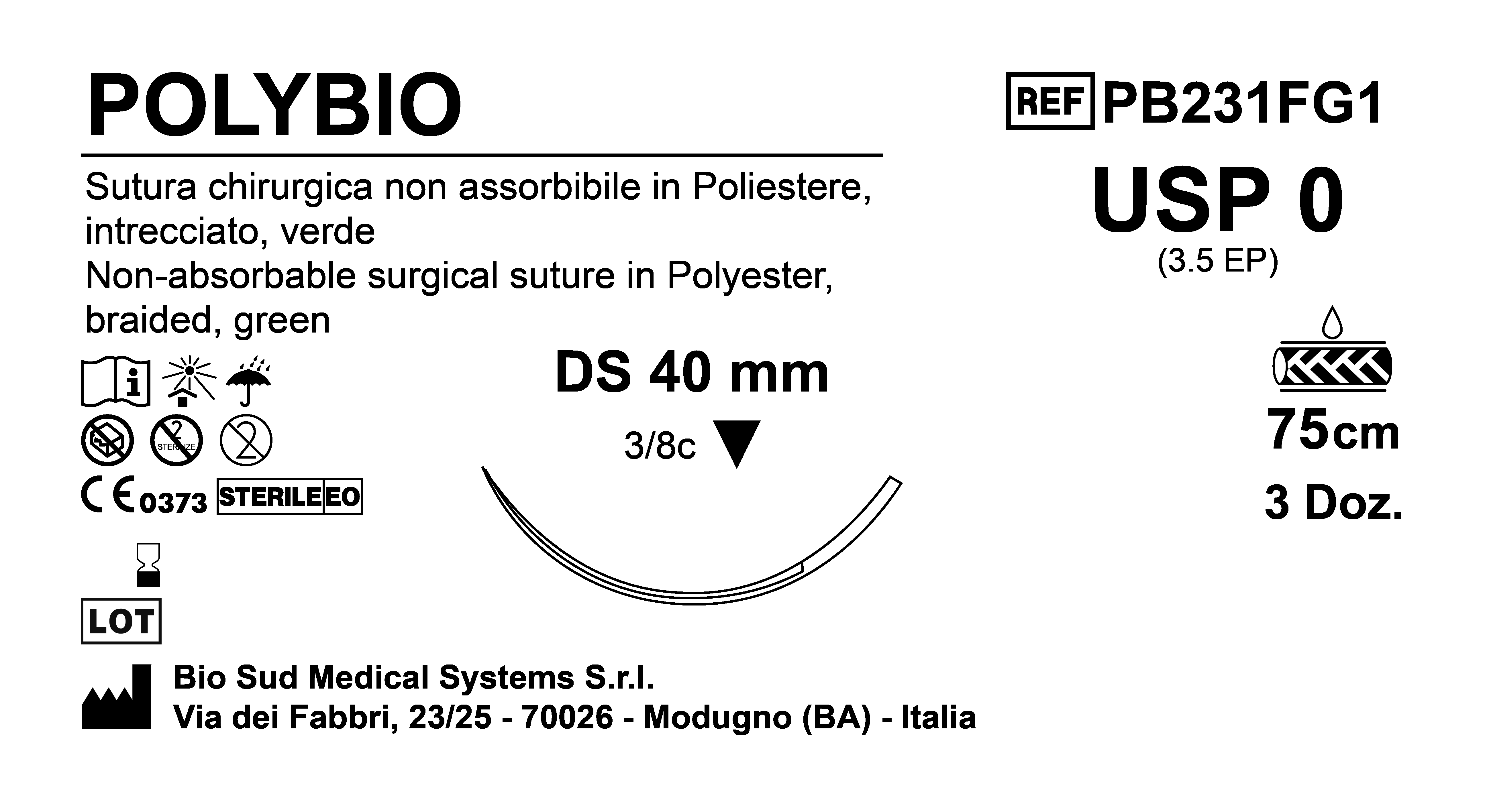 Sutura Polybio DS40 USP 0 - EP 3.5 75 cm Green Box 36 pcs