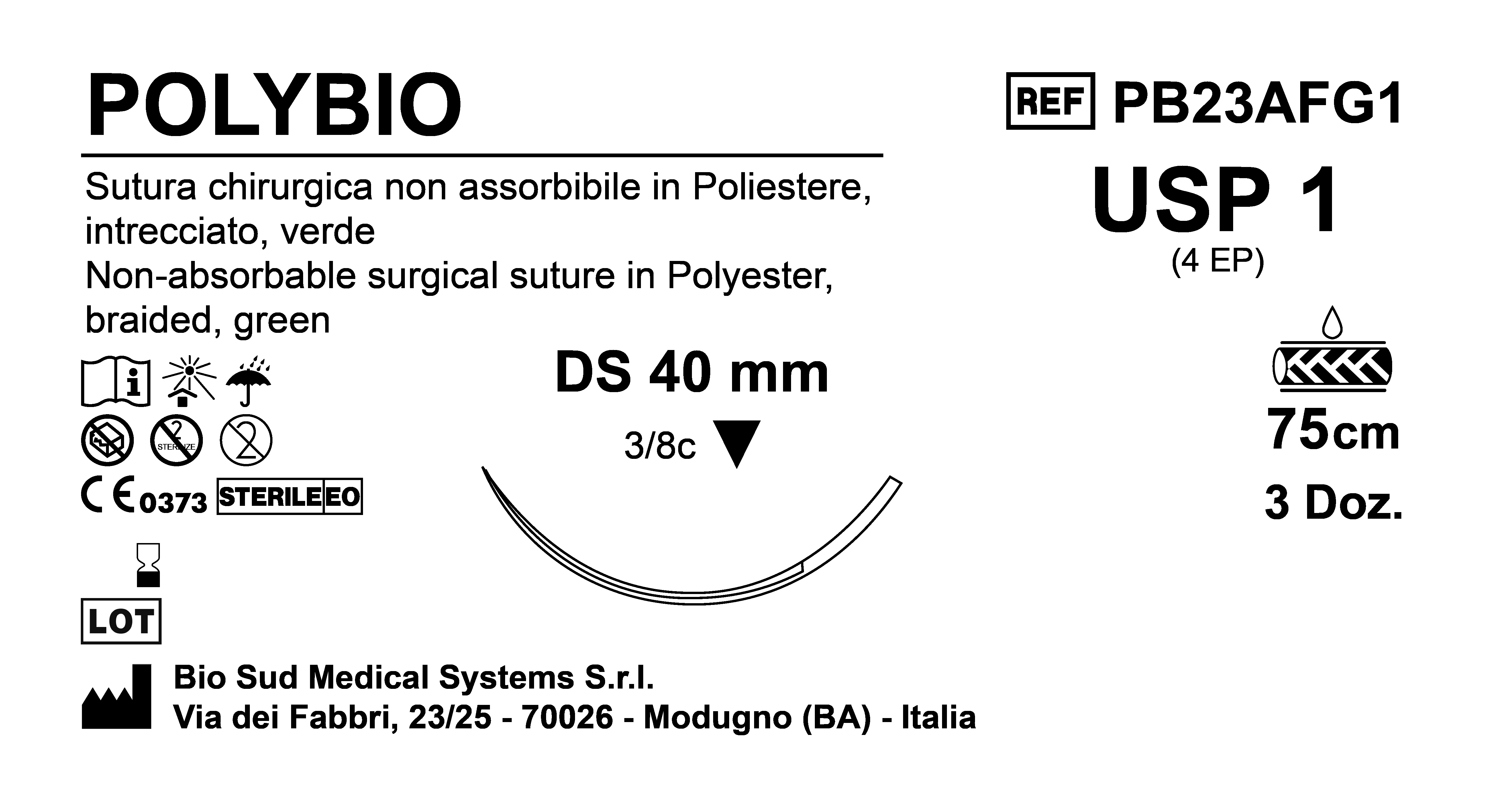 Sutura Polybio DS40 USP 1 - EP 4 75 cm Green Box 36 pcs