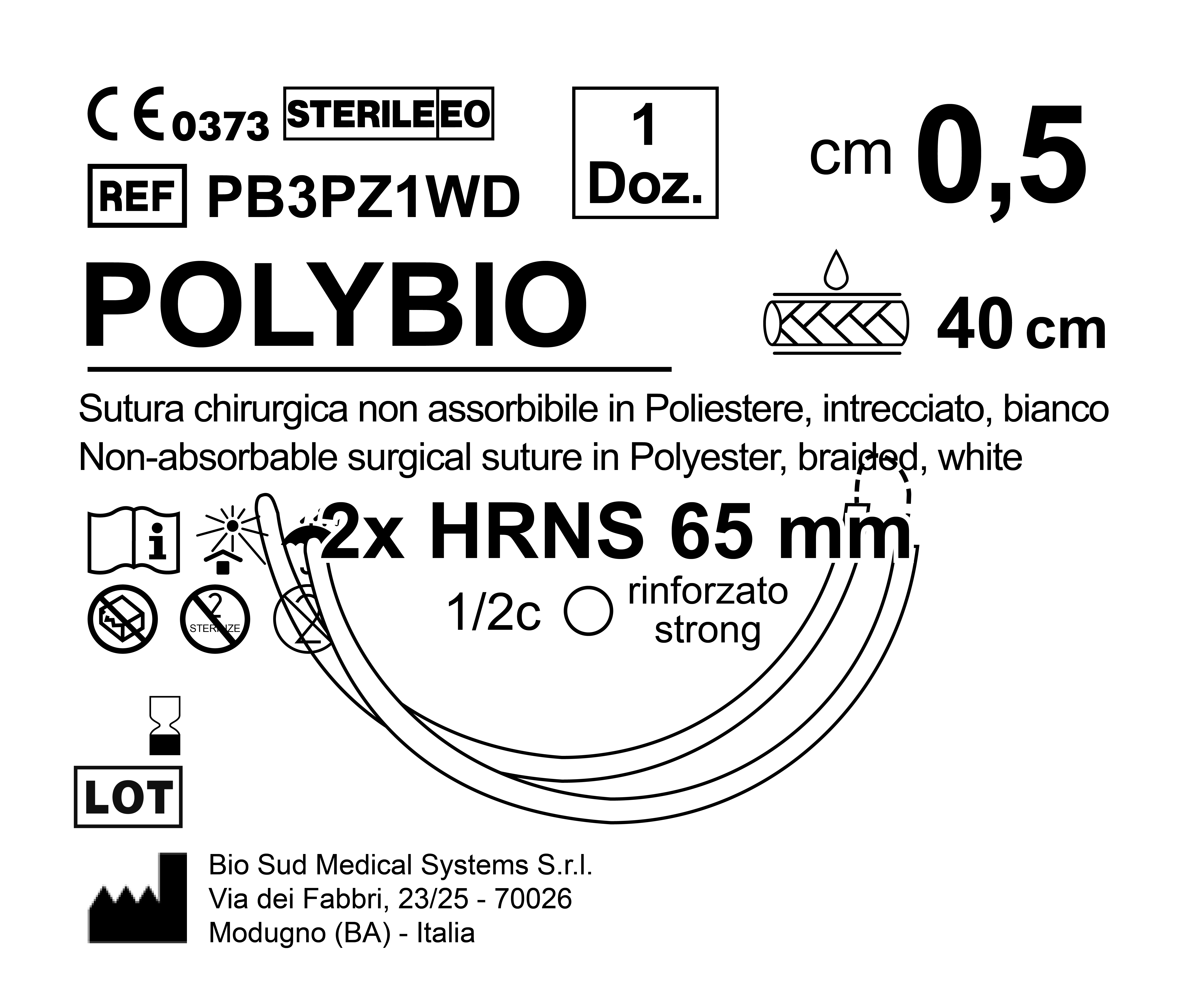 Sutura Polybio HRNS 65 Fascetta 0.5 cm 40 cm White Double Armed  N.12 Bs. per Box