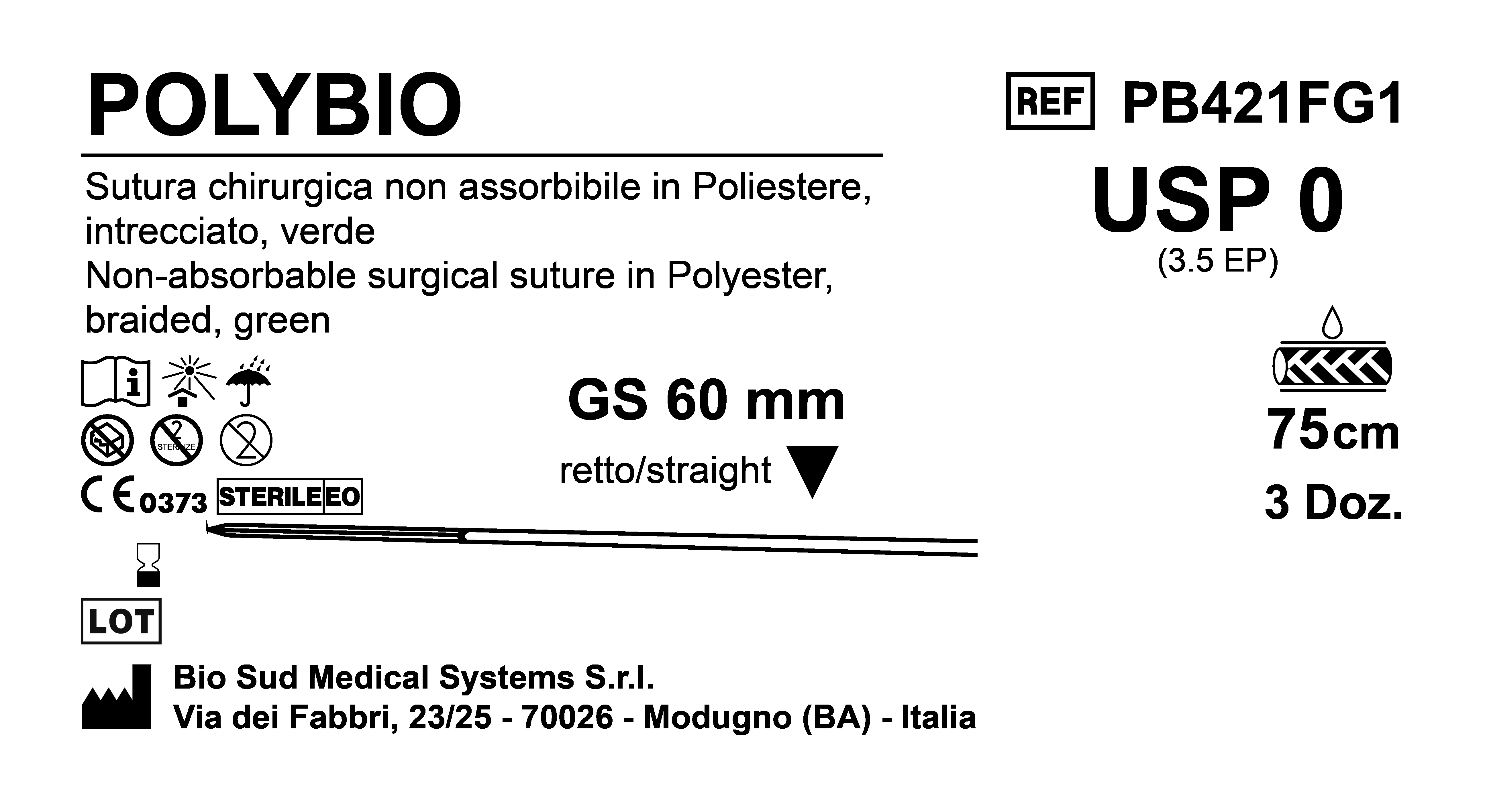 Sutura Polybio GS60 USP 0 - EP 3.5 75 cm Green Box 36 pcs
