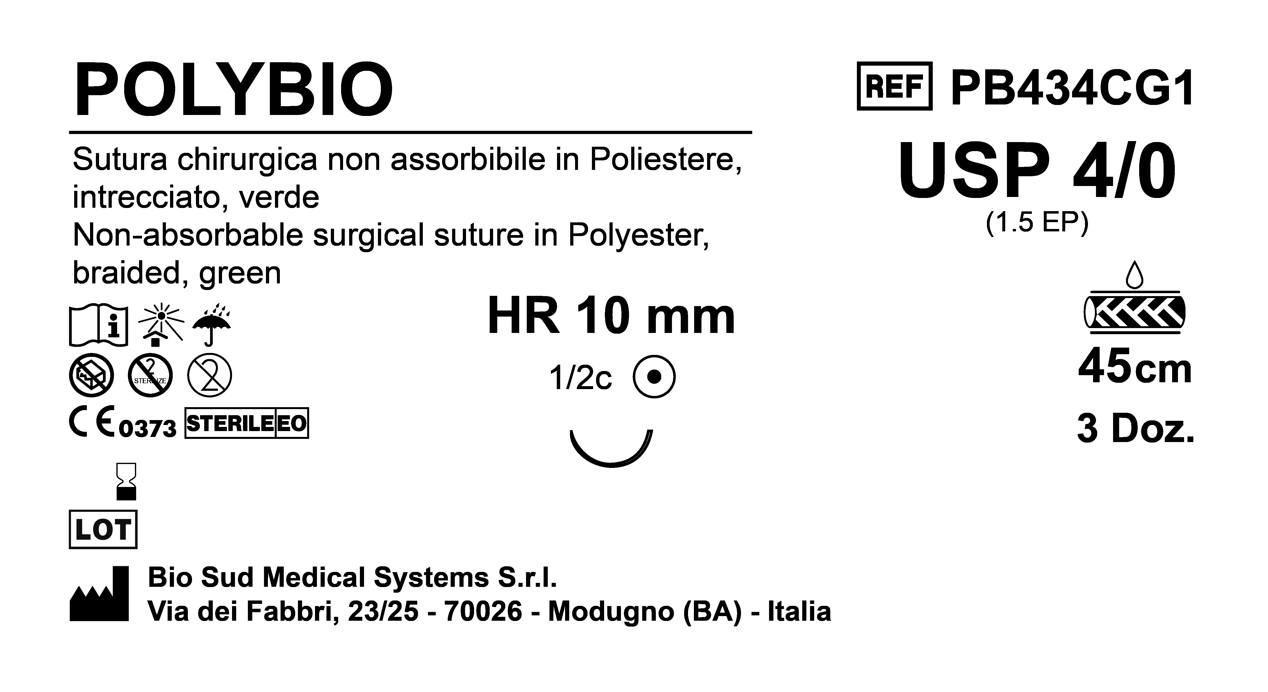 Sutura Polybio HR10 USP 4-0  - EP 1.5 45 cm Green Box 36 pcs