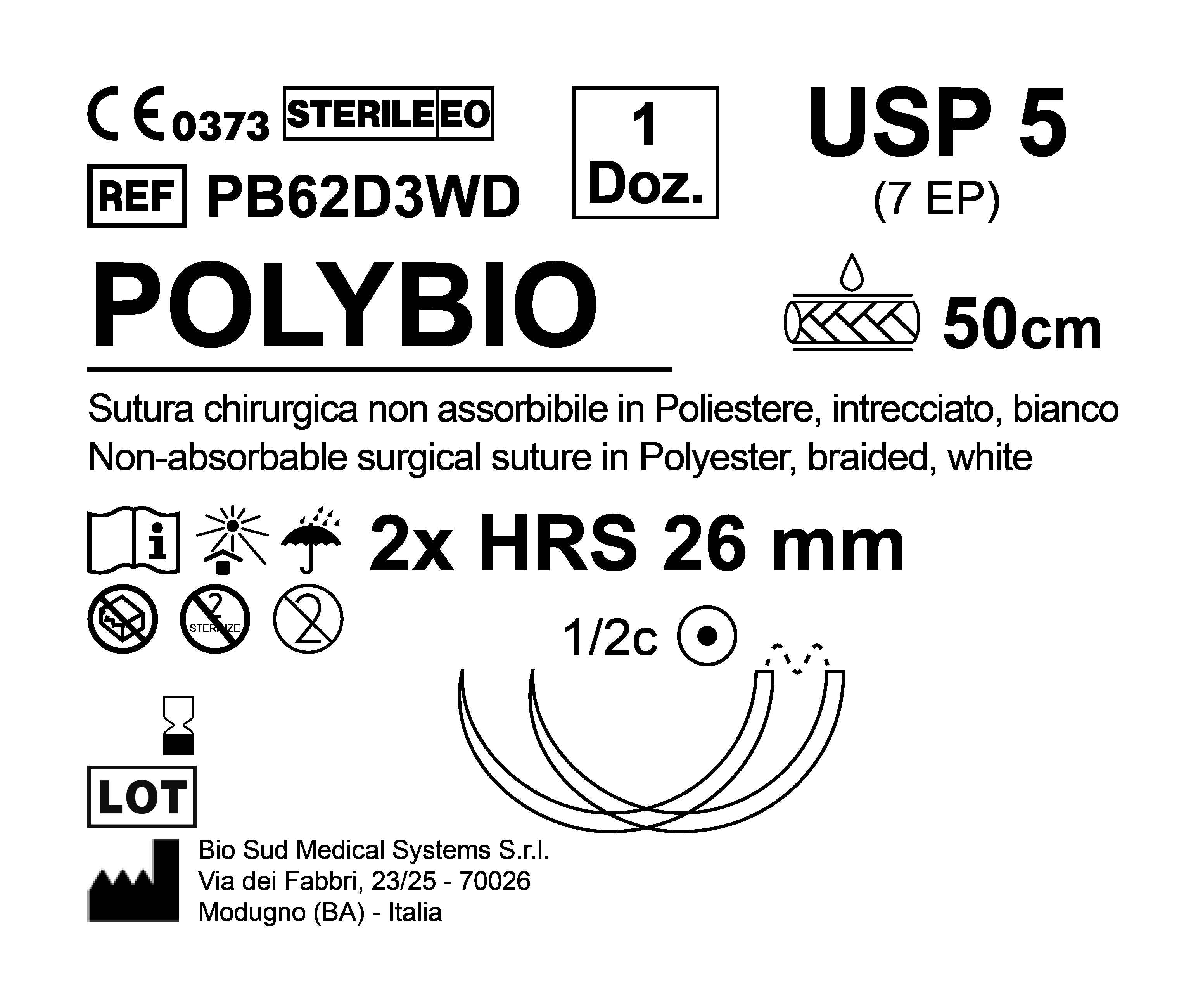 Sutura Polybio HRS 26 USP 5 - EP 7 50 cm White Double Armed  N.12 Bs. per Box