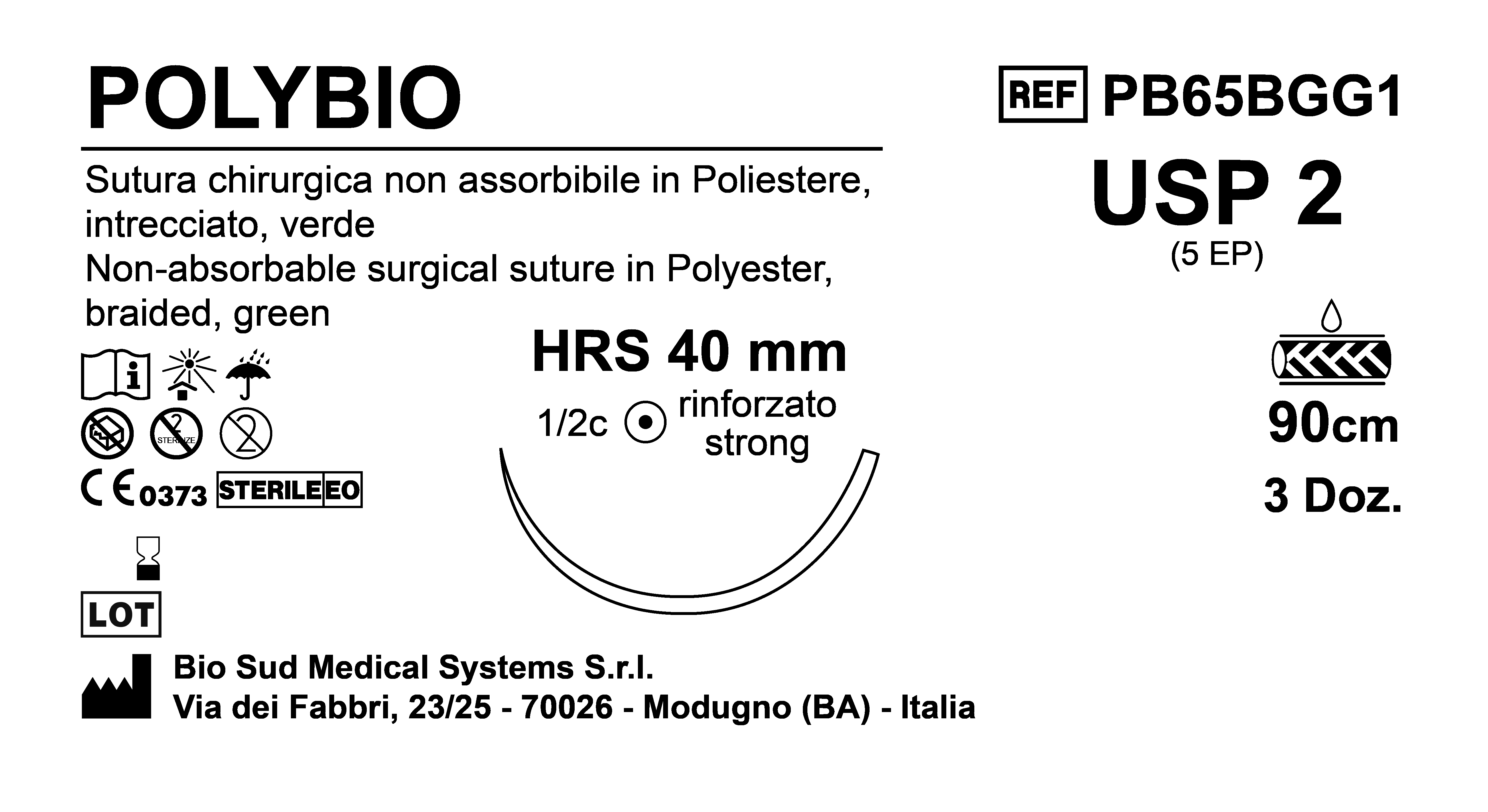 Sutura Polybio HRS40 USP 2 - EP 5 90 cm Green Box 36 pcs