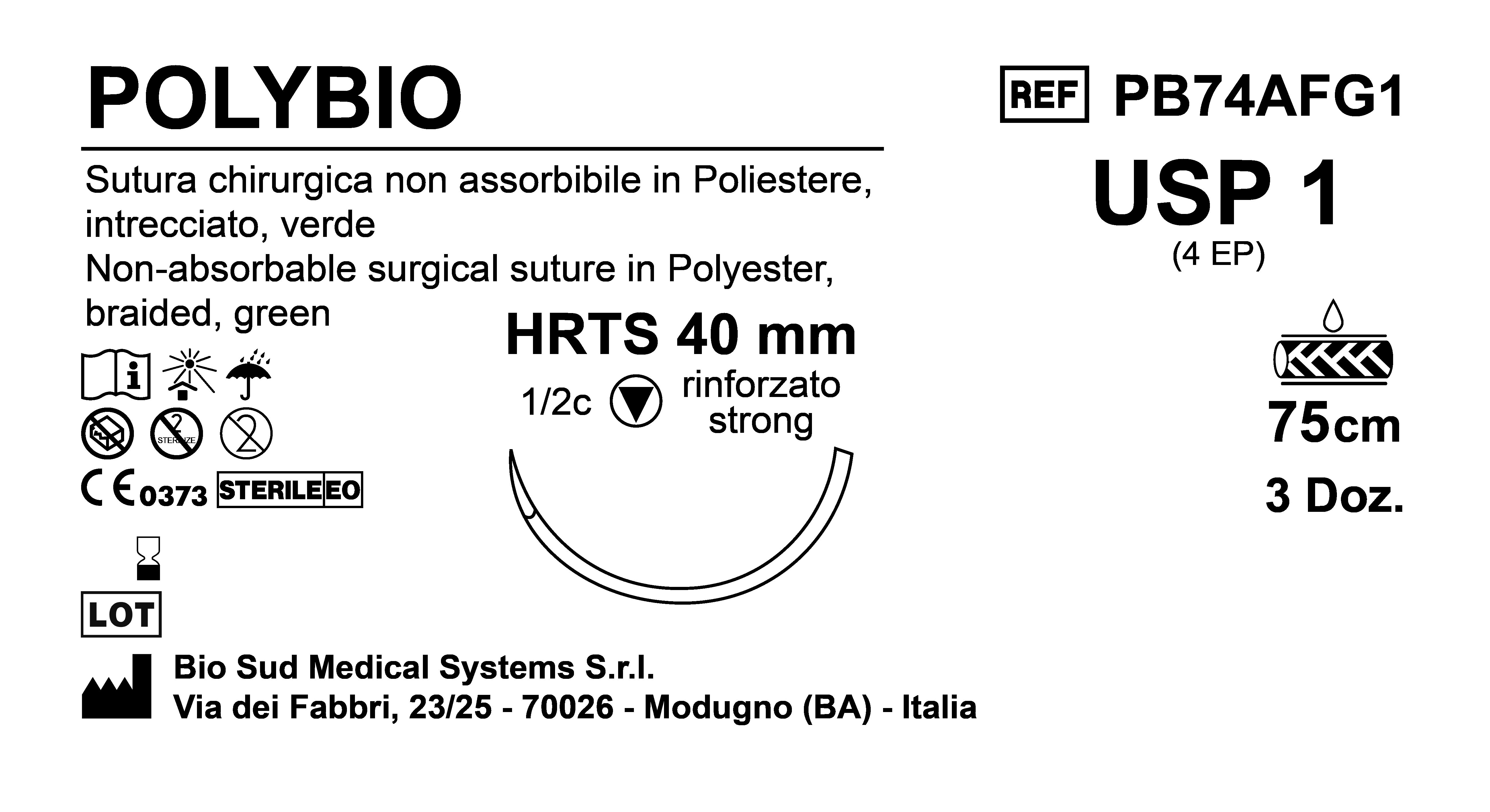 Sutura Polybio HRTS40 USP 1 - EP 4 75 cm Green Box 36 pcs