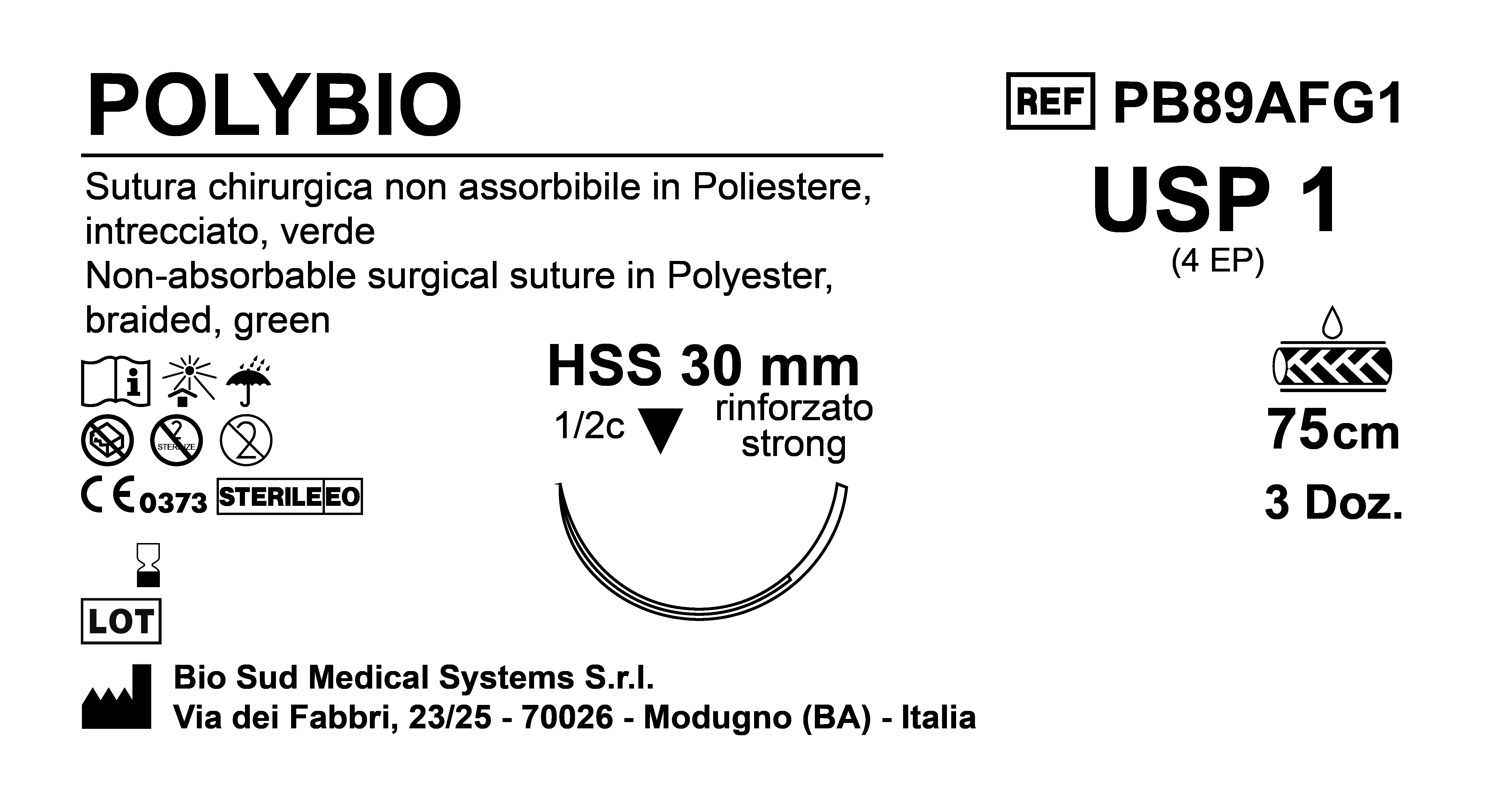 Sutura Polybio HSS 30 USP 1 - EP 4 75 cm Green Box 36 pcs