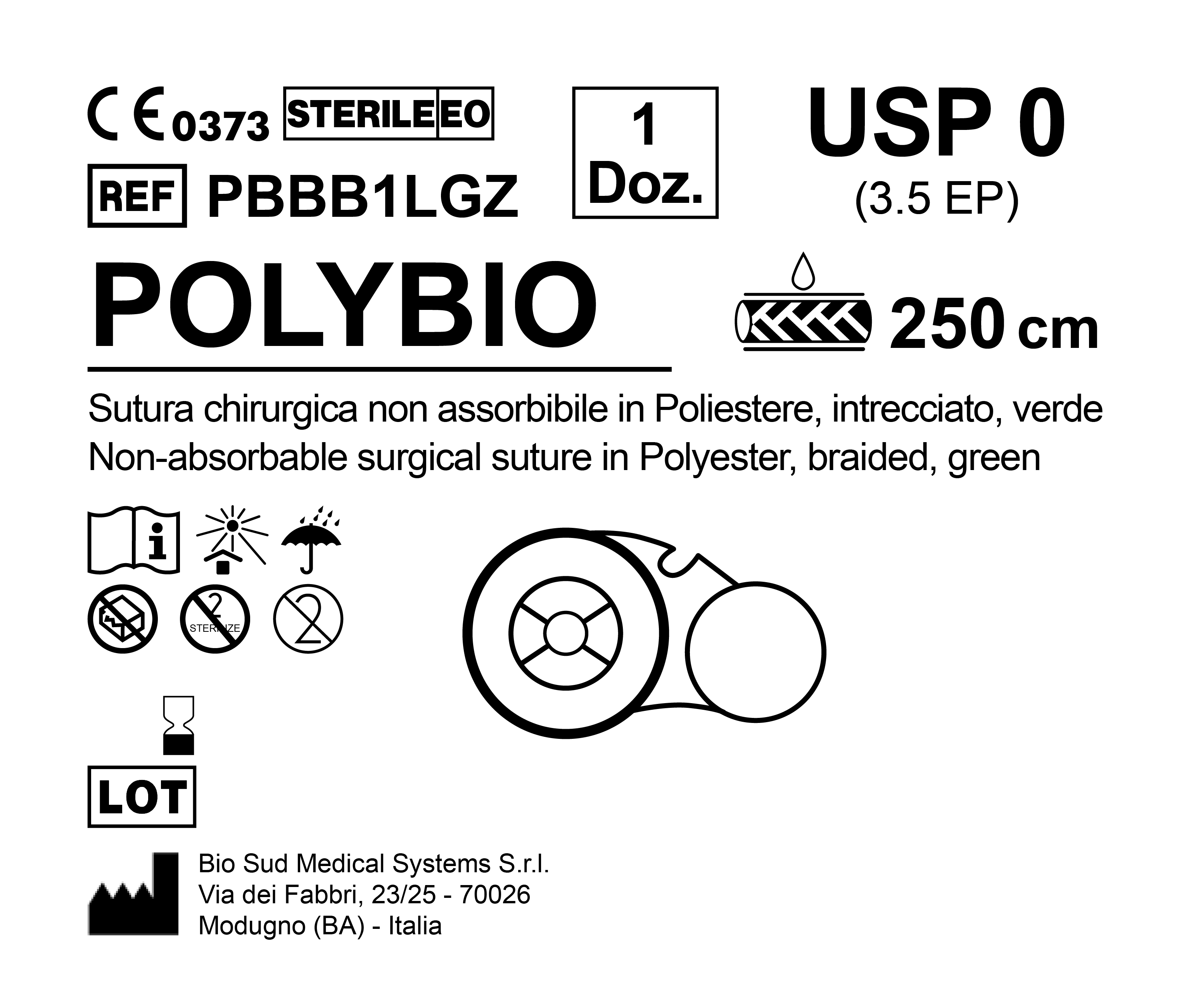 Sutura Polybio on Reel USP 0 - EP 3.5 250 cm Green Box 12 pcs