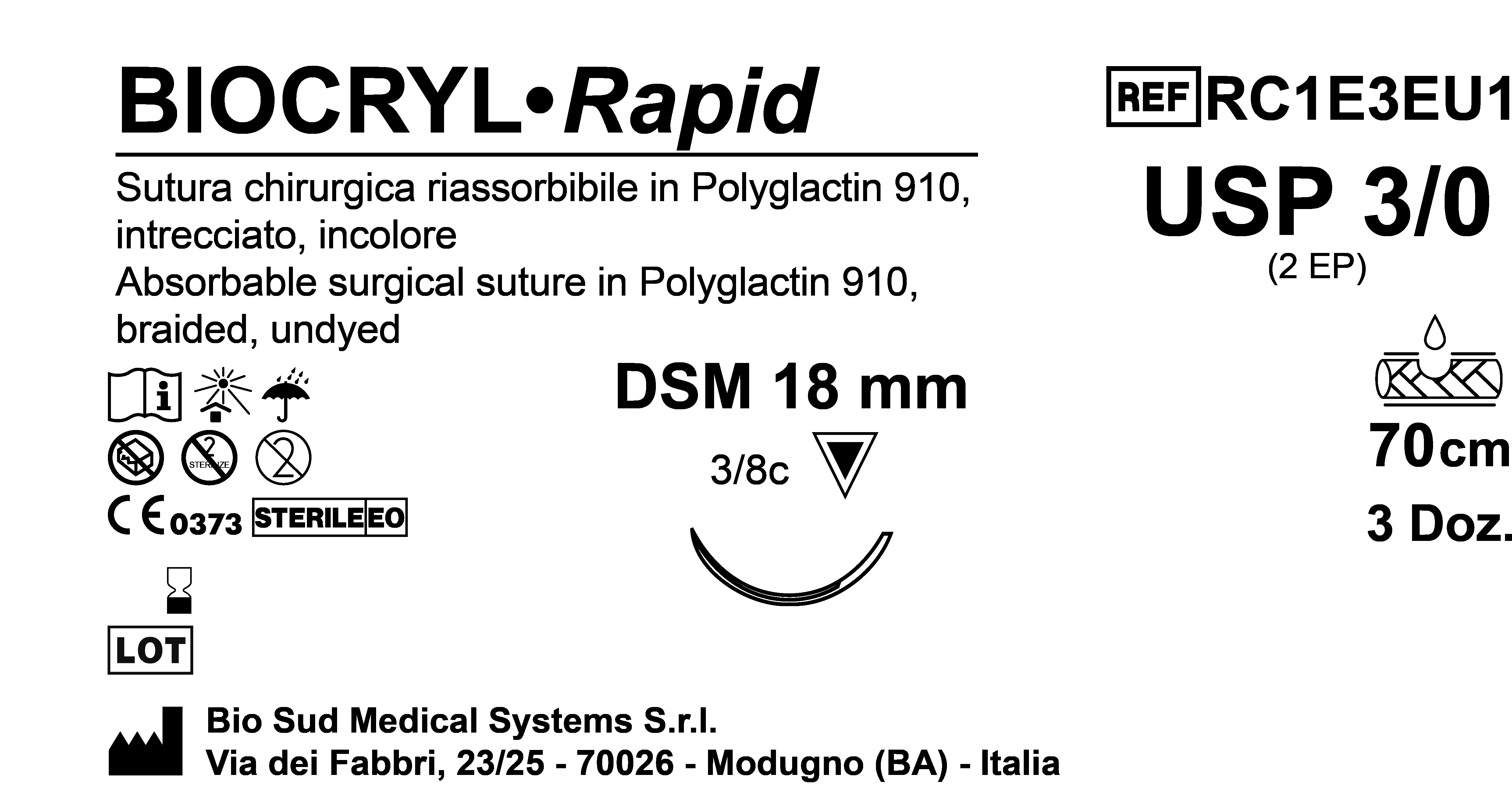 Sutura Biocryl Rapid DSM 18 USP 3-0 - EP 2 70 cm Undyed Box 36 pcs