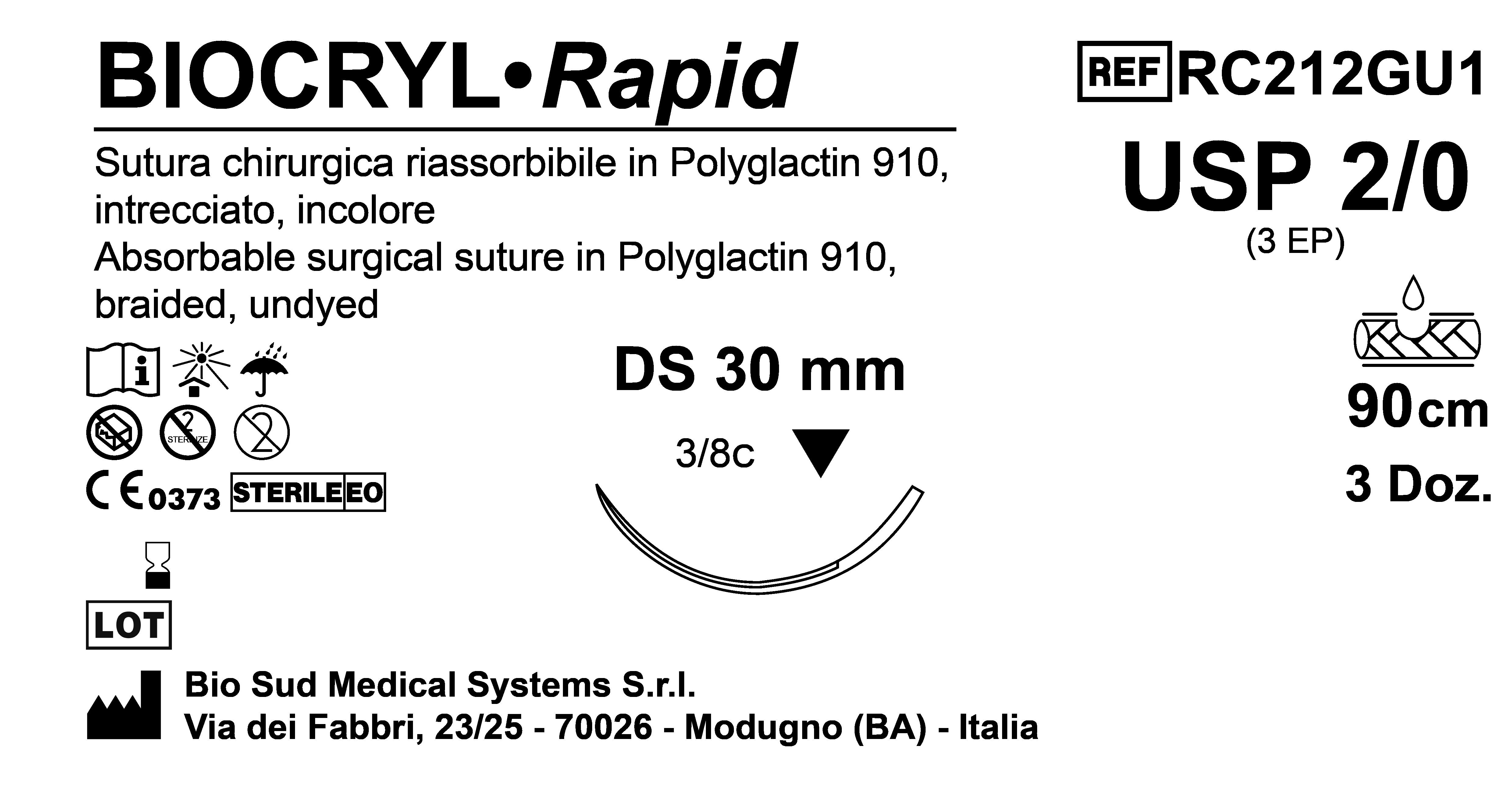Sutura Biocryl Rapid DS 30 USP 2-0 - EP 3 90 cm Undyed Box 36 pcs