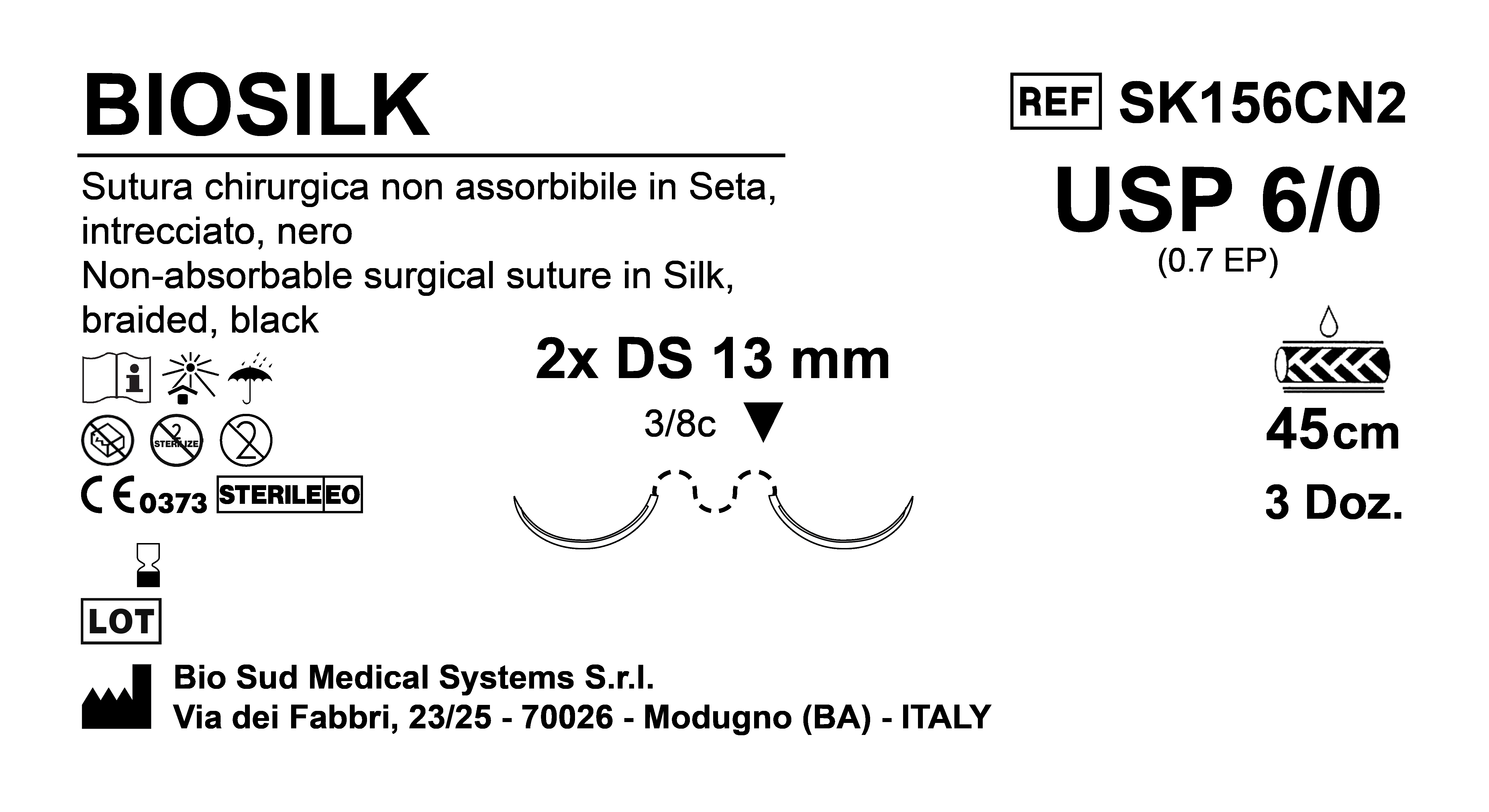 Sutura Biosilk DS13 USP 6-0 - EP 0.7 45 cm Black Double Armed  Box 36 pcs