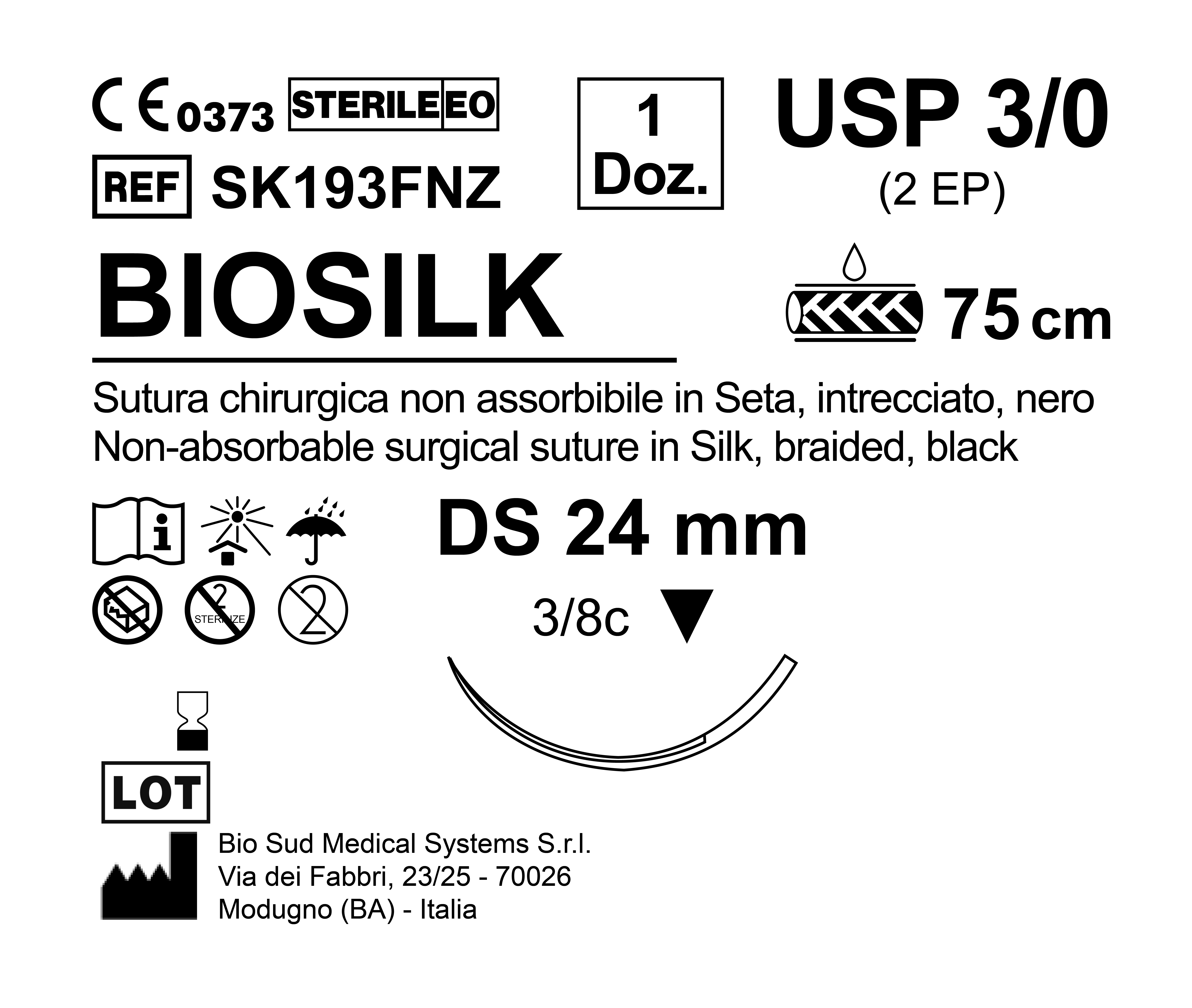 Sutura Biosilk DS 24 USP 3-0 - EP 2 75 cm Black Box 12 pcs