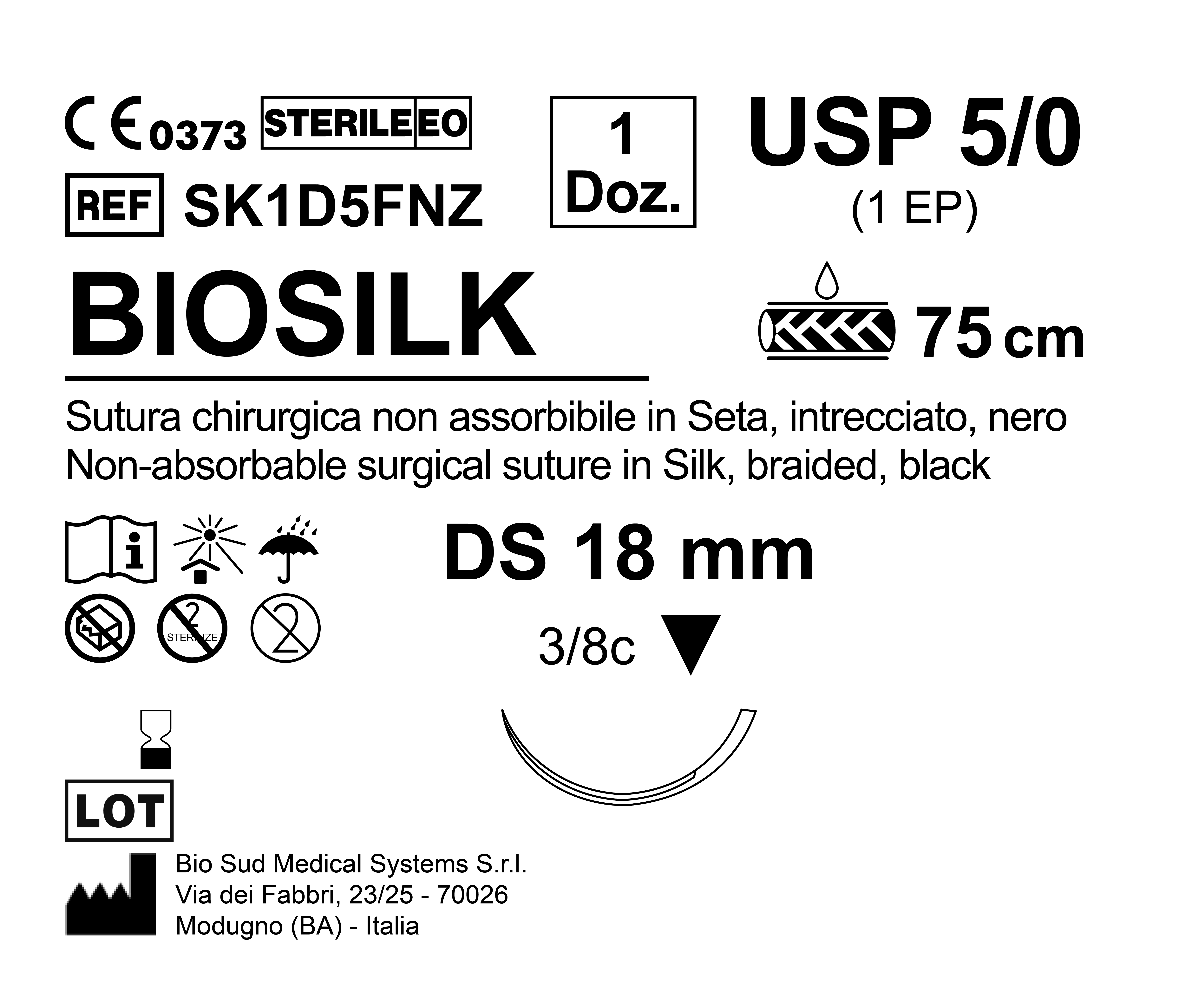 Sutura Biosilk DS 18 USP 5-0 - EP 1 75 cm Black Box 12 pcs