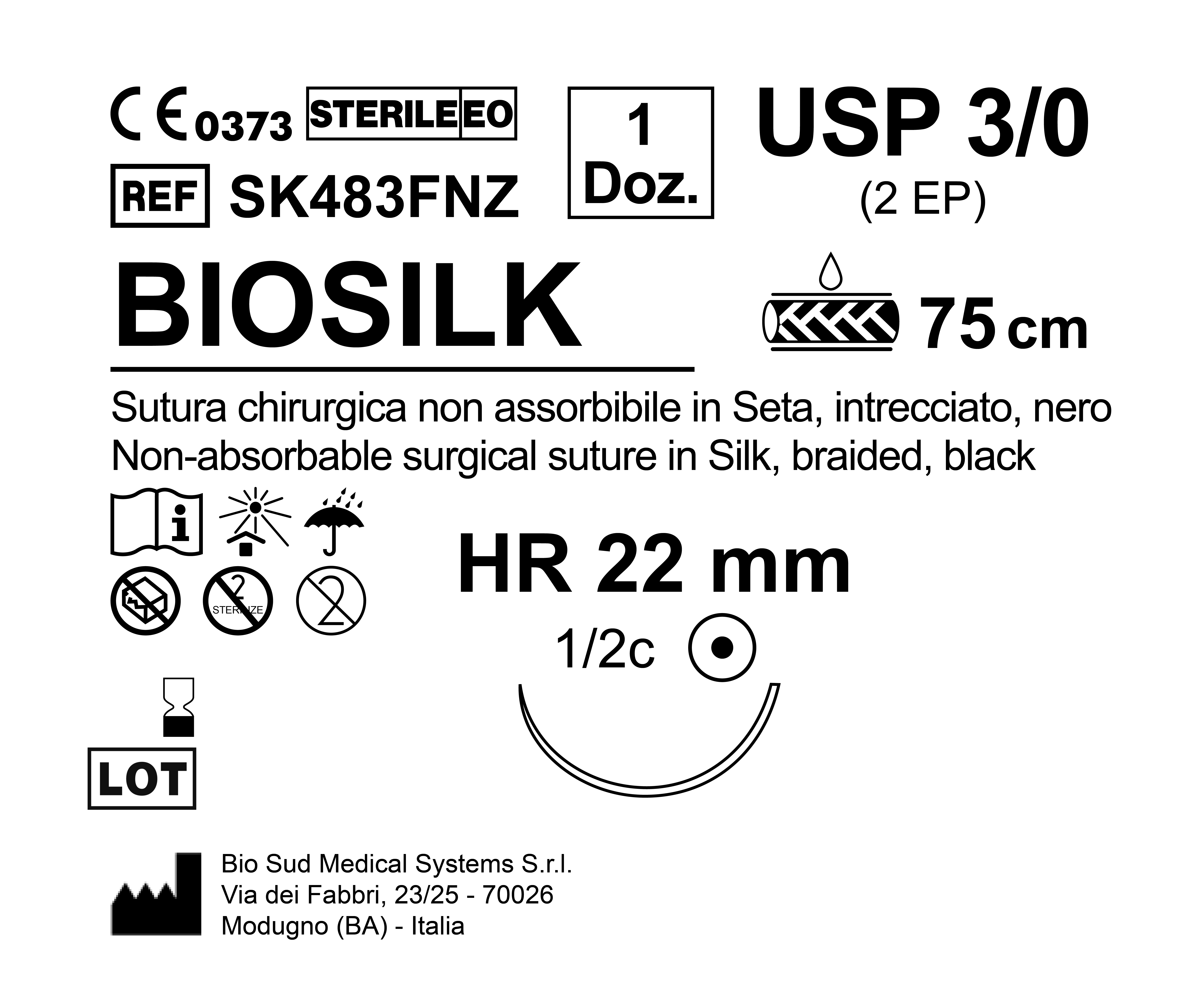 Sutura Biosilk HR 22 USP 3-0 - EP 2 75 cm Black Box 12 pcs