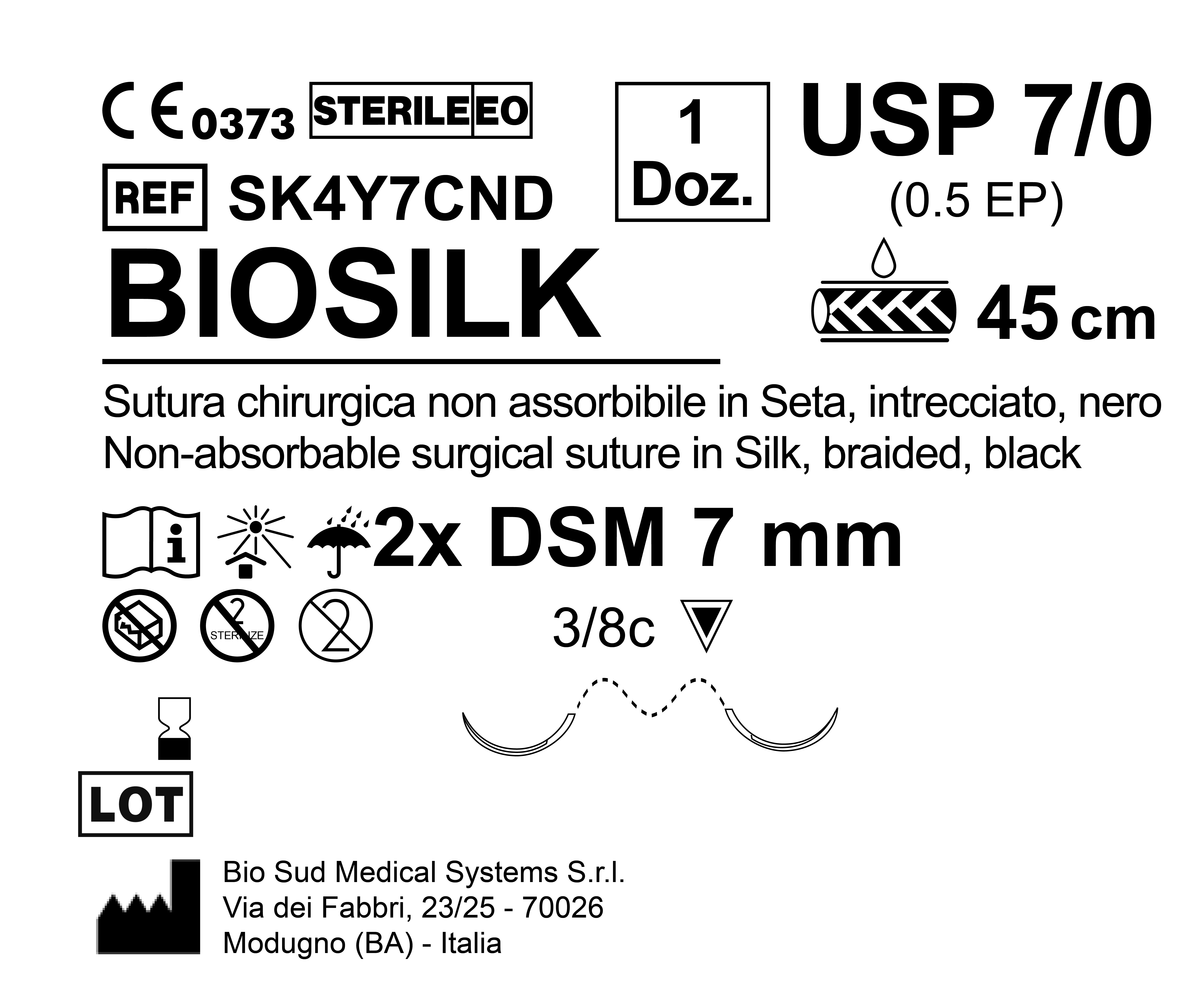 Sutura Biosilk DSM 7 USP 7-0 - EP 0.5 45 cm Black Double Armed  N.12 Bs. per Box
