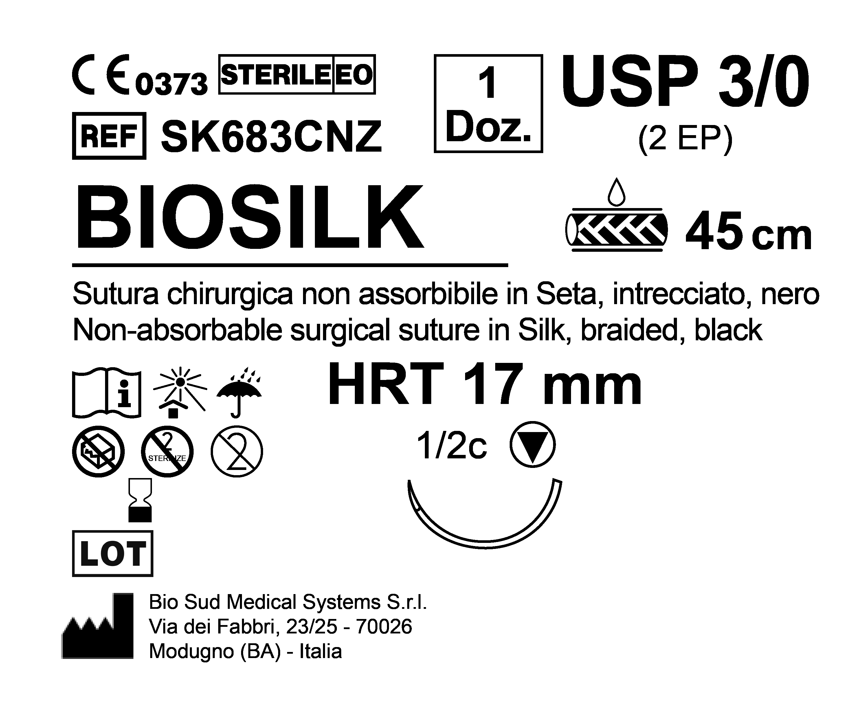 Sutura Biosilk HRT 17 USP 3-0 - EP 2 45 cm Black Box 12 pcs