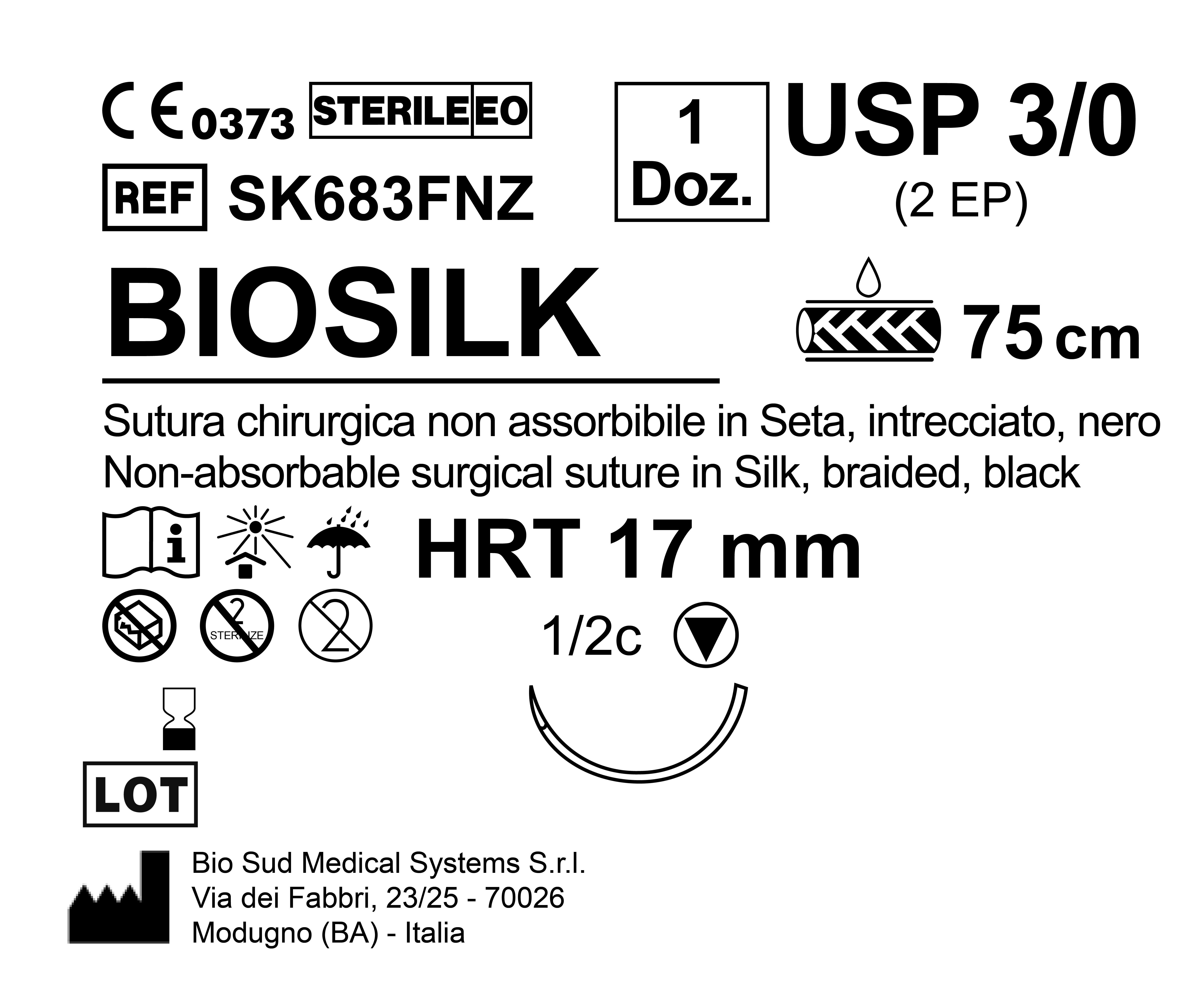 Sutura Biosilk HRT 17 USP 3-0 - EP 2 75 cm Black Box 12 pcs