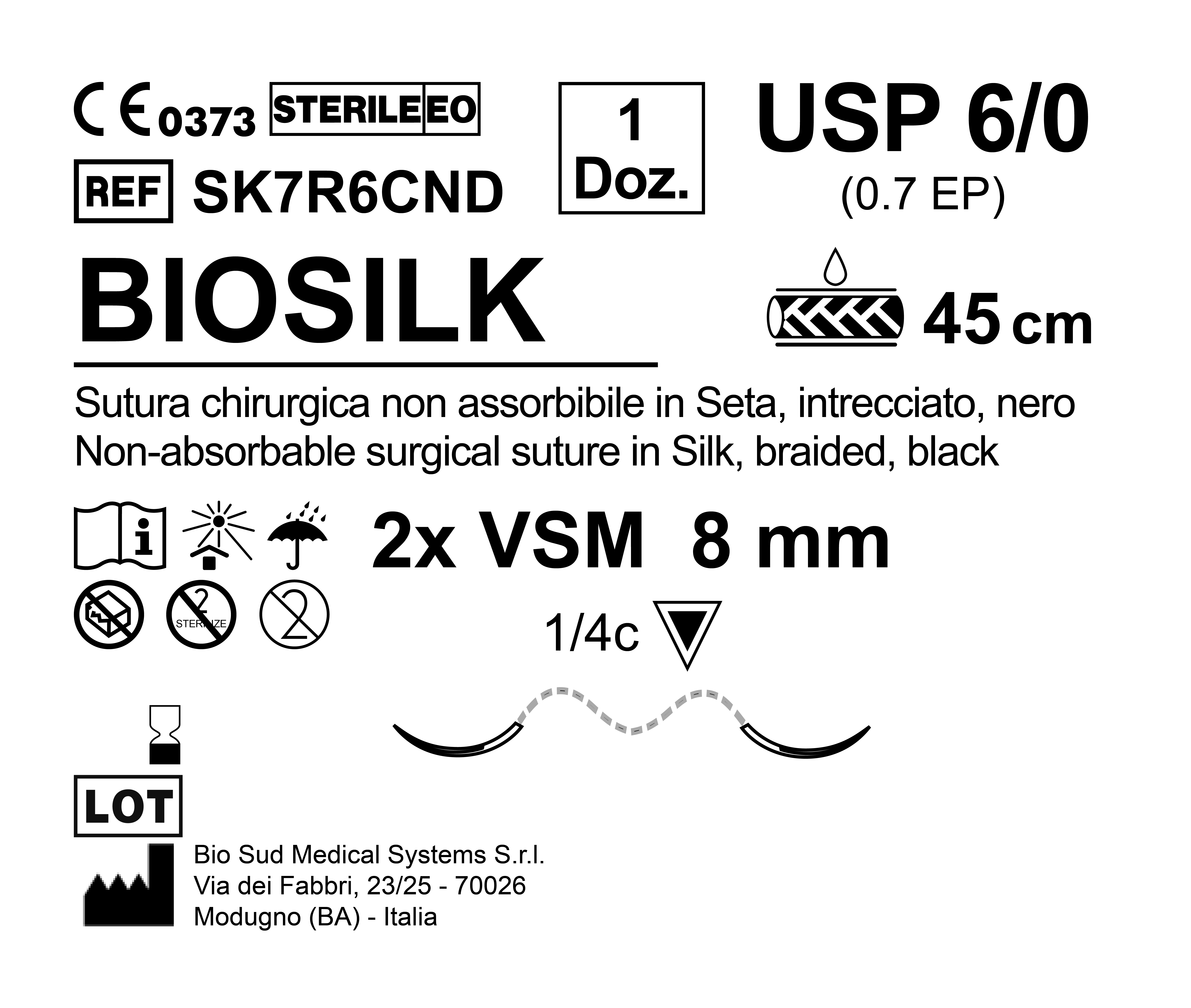 Sutura Biosilk VSM 08 USP 6-0 - EP 0.7 45 cm Black Double Armed  N.12 Bs. per Box