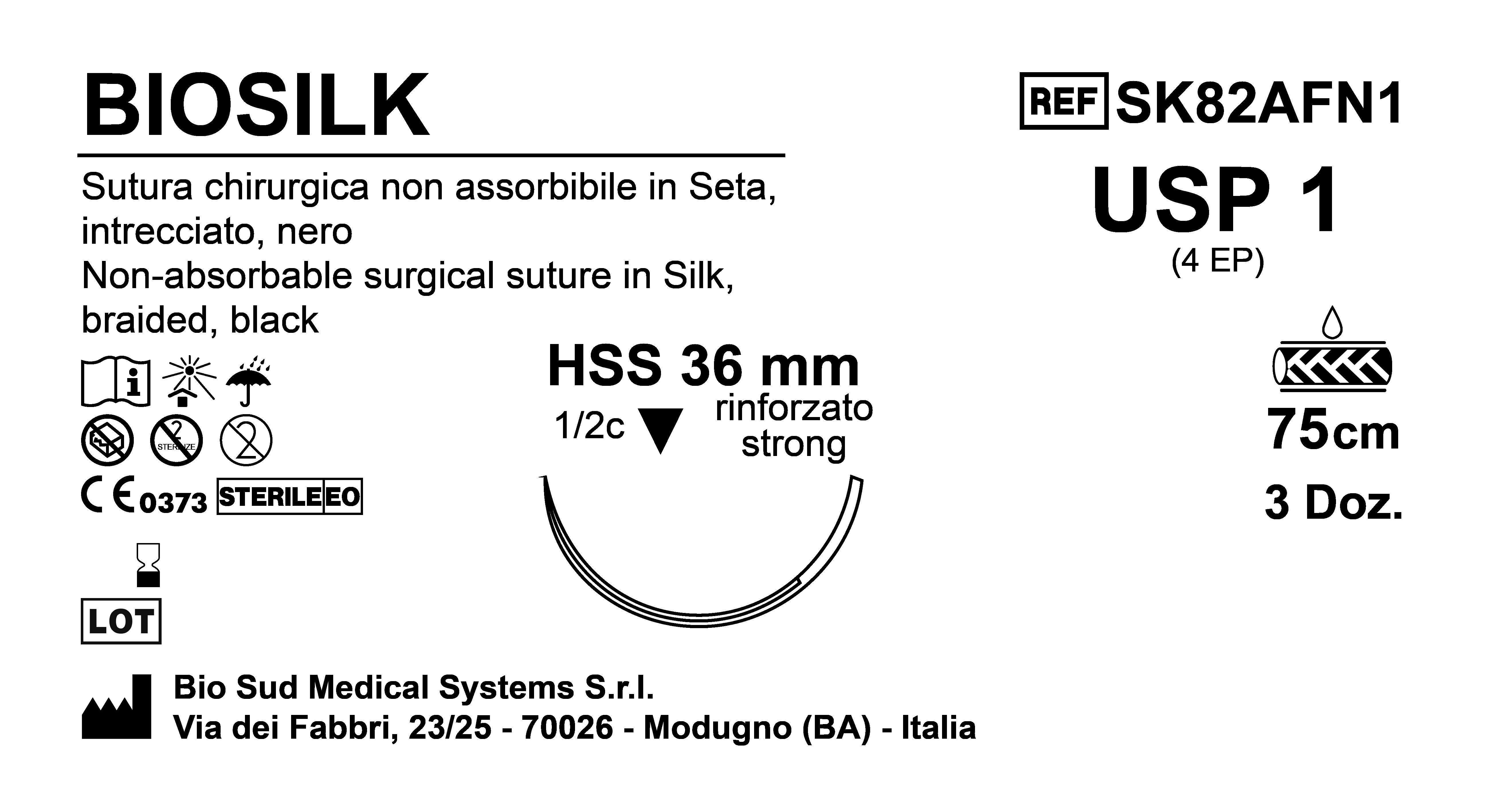 Sutura Biosilk HSS 36 USP 1 - EP 4 75 cm Black Box 36 pcs