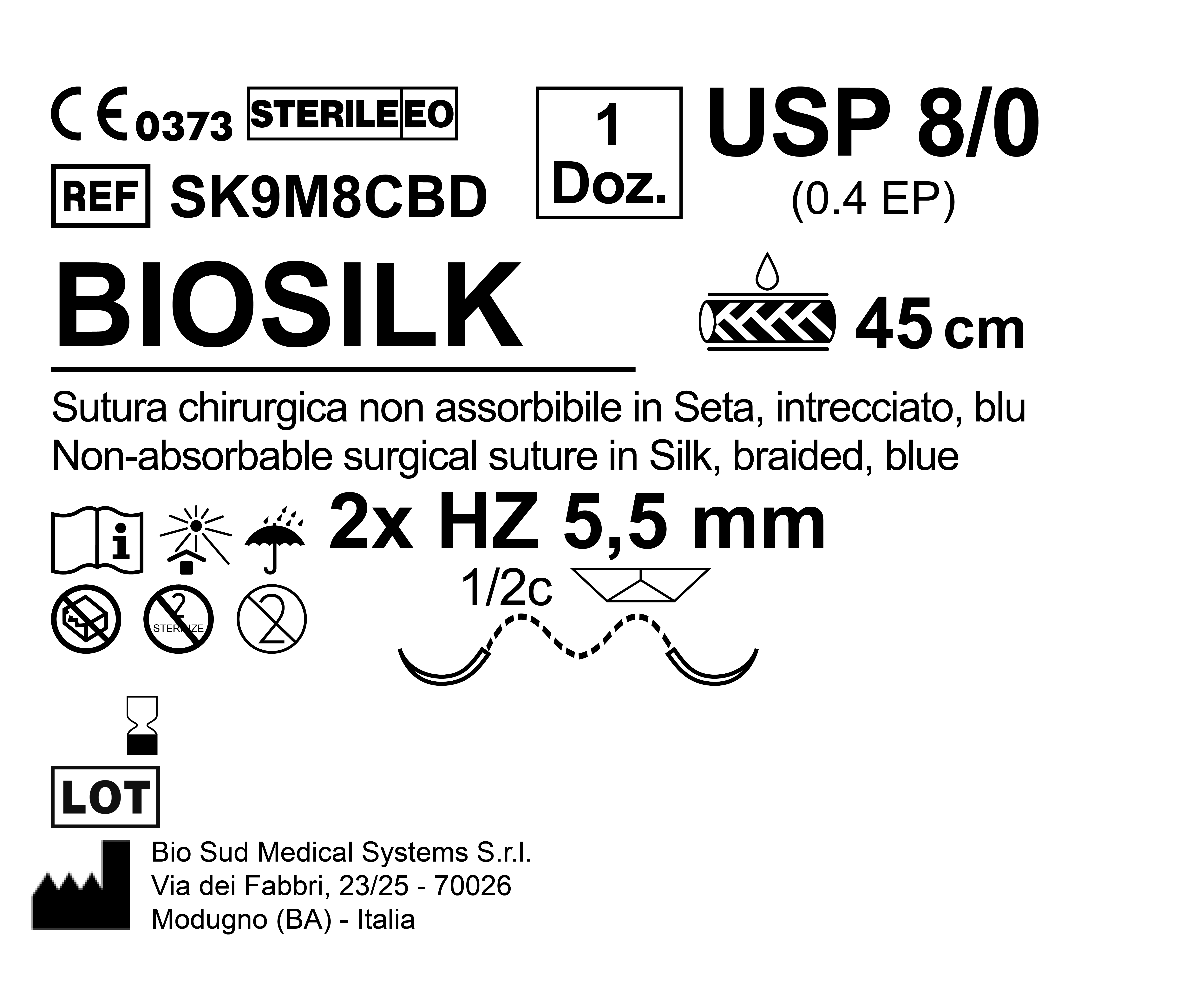 Sutura Biosilk HZ 5.5 USP 8-0 - EP 0.4 45 cm Blue Double Armed  N.12 Bs. per Box